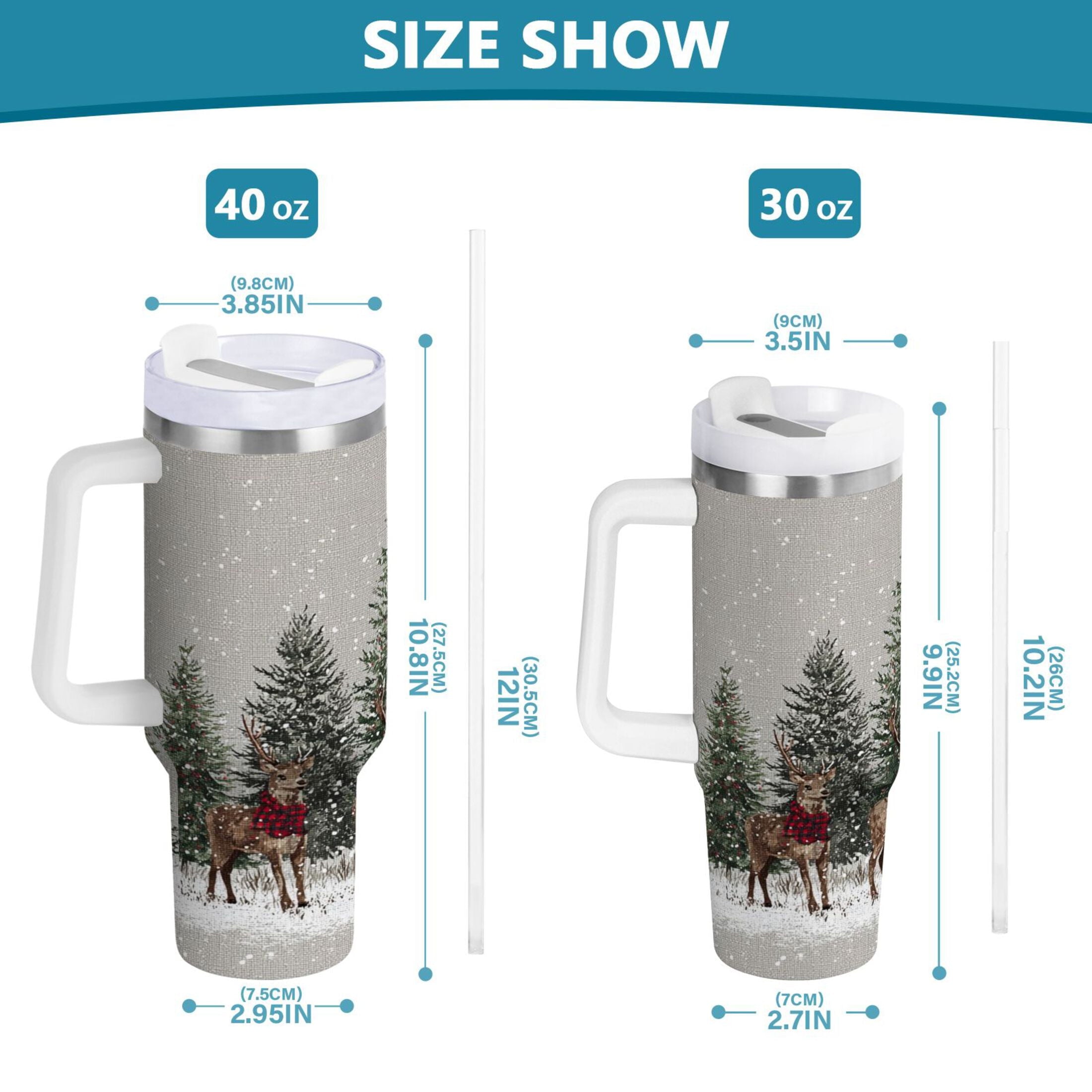 30 oz Insulated Stainless Steel Tumbler Double Wall Stainless Steel Tumbler with 2-Way Drinking Christmas Deer and Snowmen - 5BXM