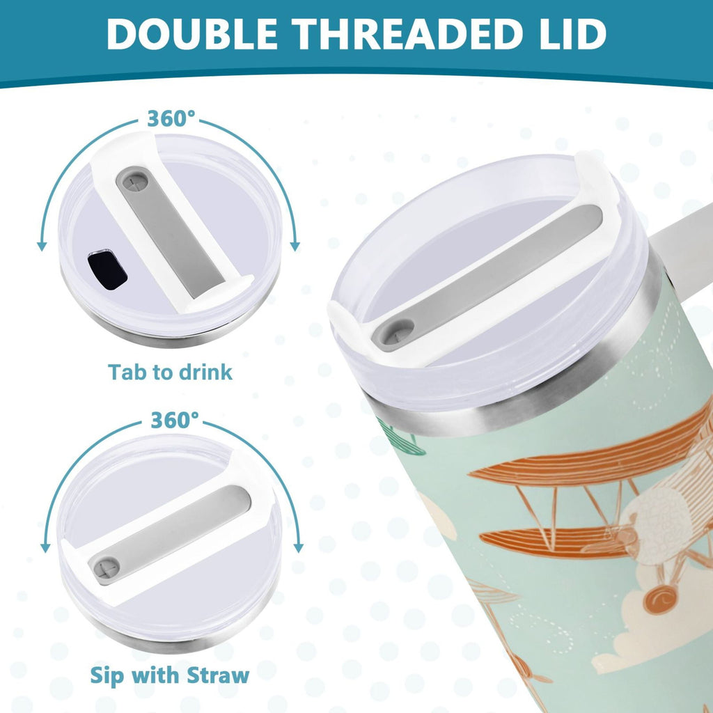 40 oz Insulated Stainless Steel Tumbler Double Wall Stainless Steel Tumbler with 2-Way Drinking Cute Airplanes - PQO3