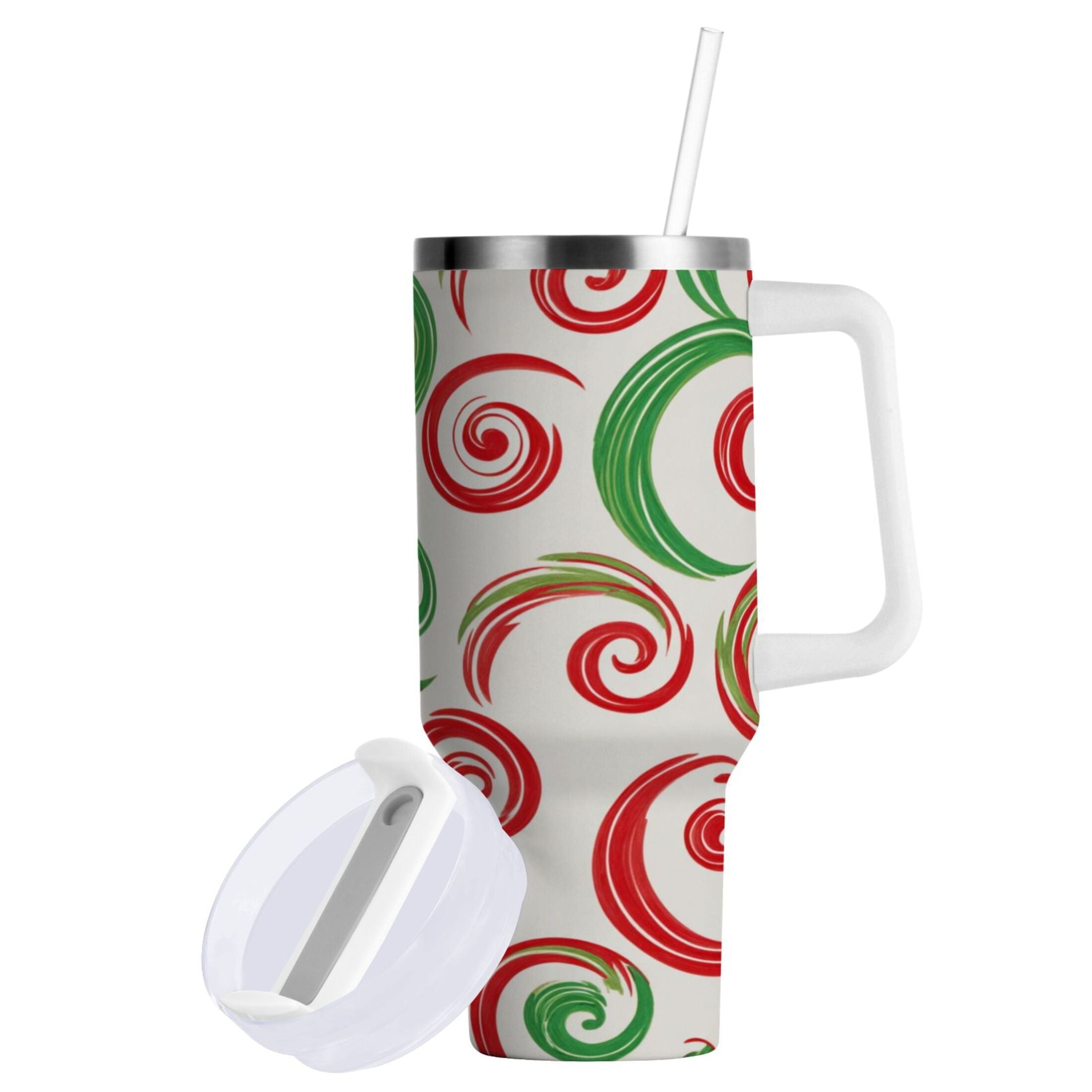 40 oz Insulated Stainless Steel Tumbler Double Wall Stainless Steel Tumbler with 2-Way Drinking Red and Green Swirls - 8DTQ