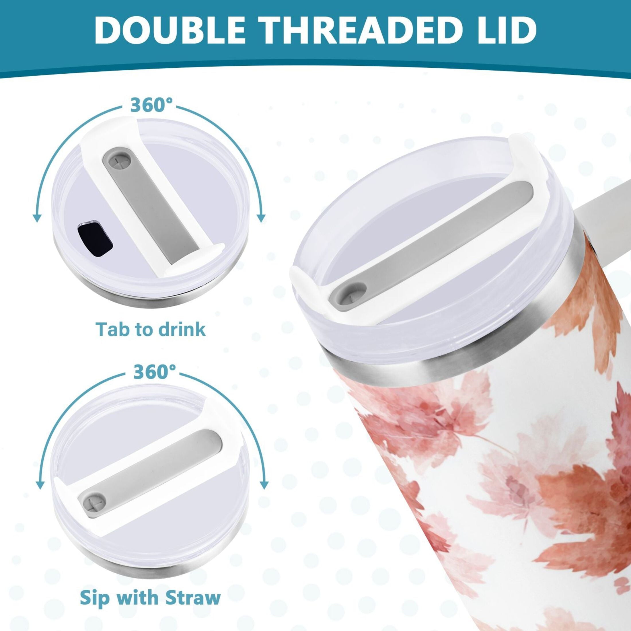 30 oz Insulated Stainless Steel Tumbler Double Wall Stainless Steel Tumbler with 2-Way Drinking Watercolor Pink Maple Leaves - YETU