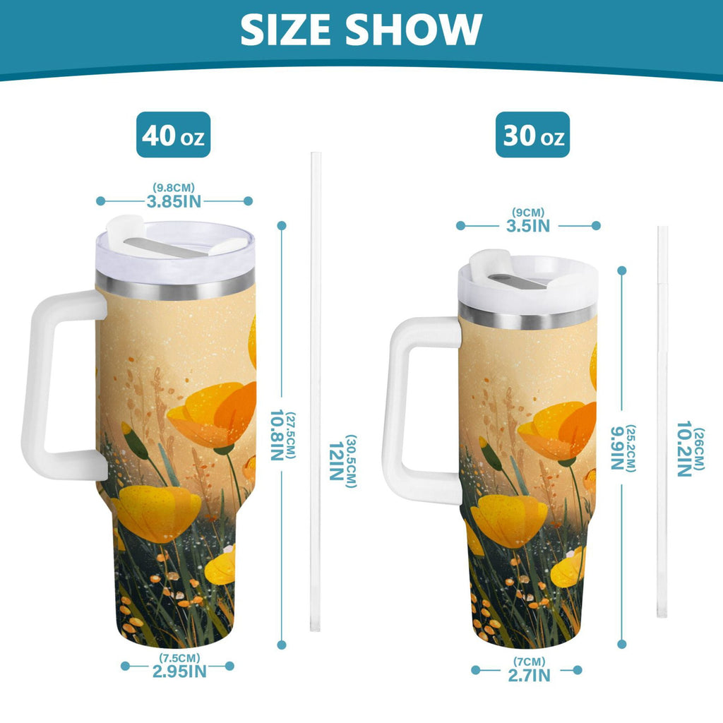 30 oz Insulated Stainless Steel Tumbler Double Wall Stainless Steel Tumbler with 2-Way Drinking Yellow Flowers on The Grass - XIHC