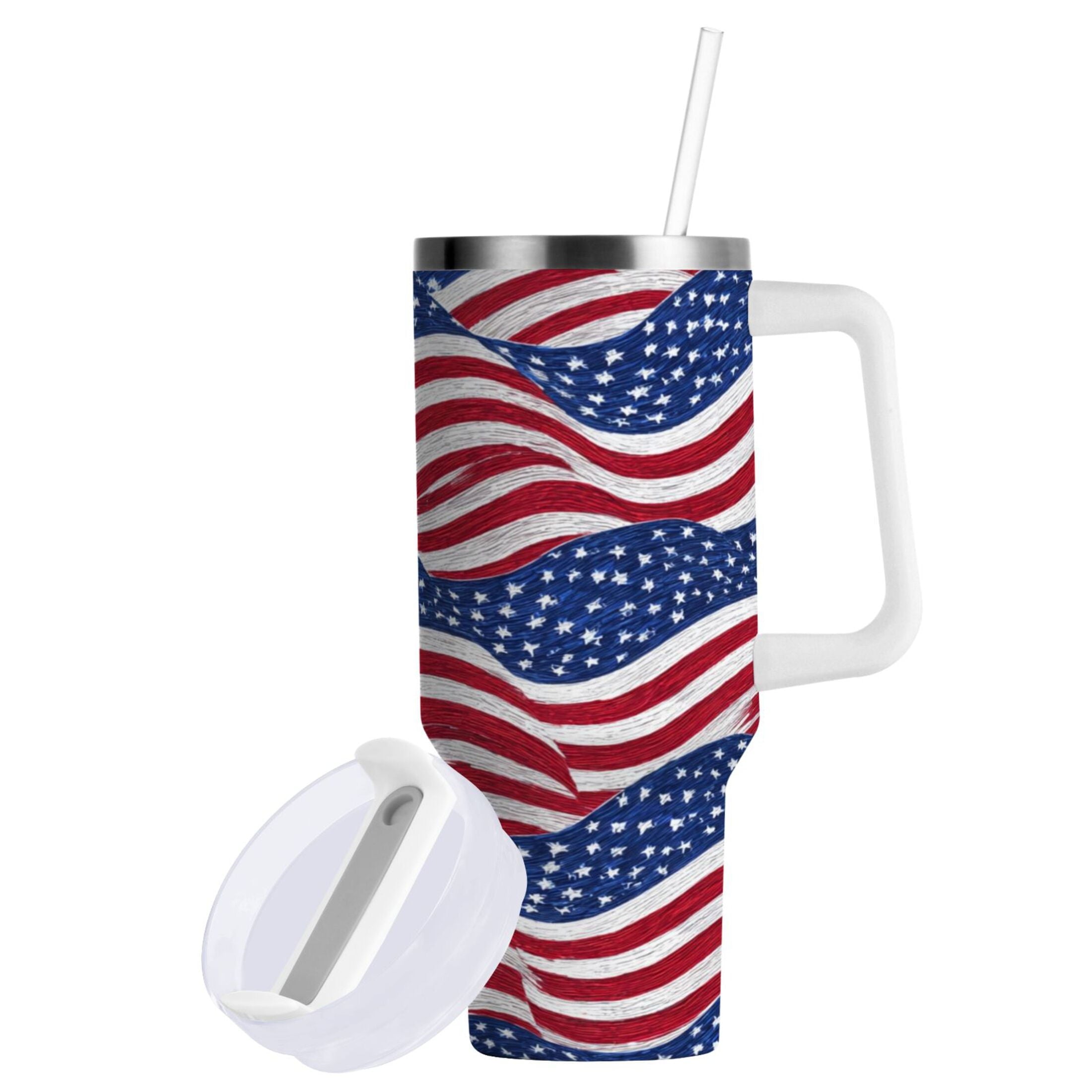 30 oz Insulated Stainless Steel Tumbler Double Wall Stainless Steel Tumbler with 2-Way Drinking Flags Wave Pattern - F6YR
