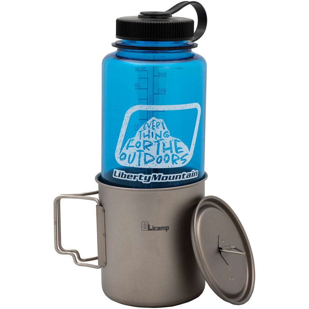 Olicamp Titanium Space Saver Mug with Lid, Nests Nalgene Bottle Inside, Lightweight and Compact, Perfect for Camping and Backpacking, 750mL - 4AP6