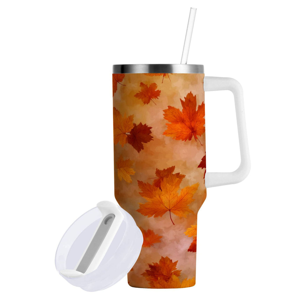 40 oz Insulated Stainless Steel Tumbler Double Wall Stainless Steel Tumbler with 2-Way Drinking Orange and Brown Autumn Leaves - AZ17