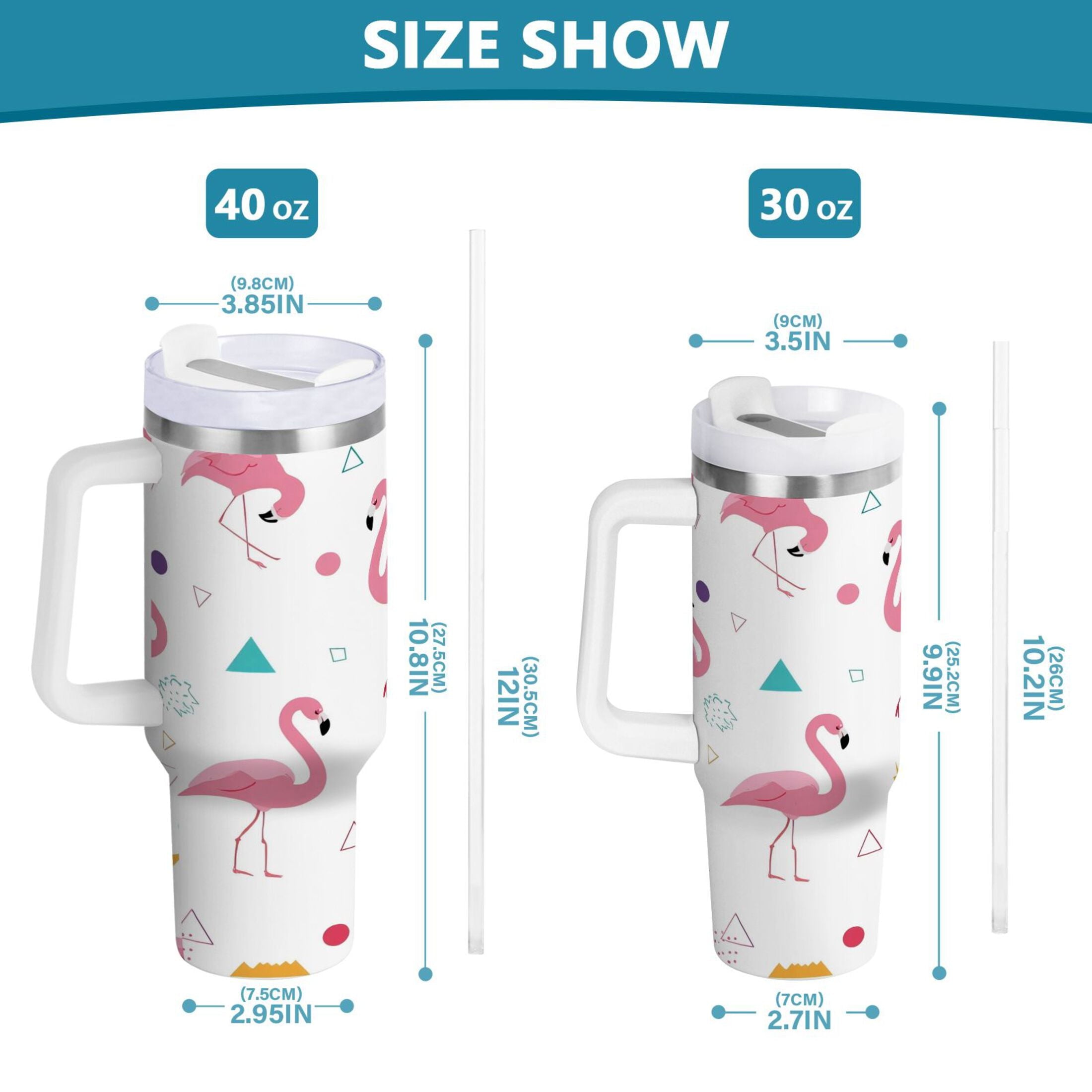 40 oz Insulated Stainless Steel Tumbler Double Wall Stainless Steel Tumbler with 2-Way Drinking Cute Flamingo Pattern - SJKI