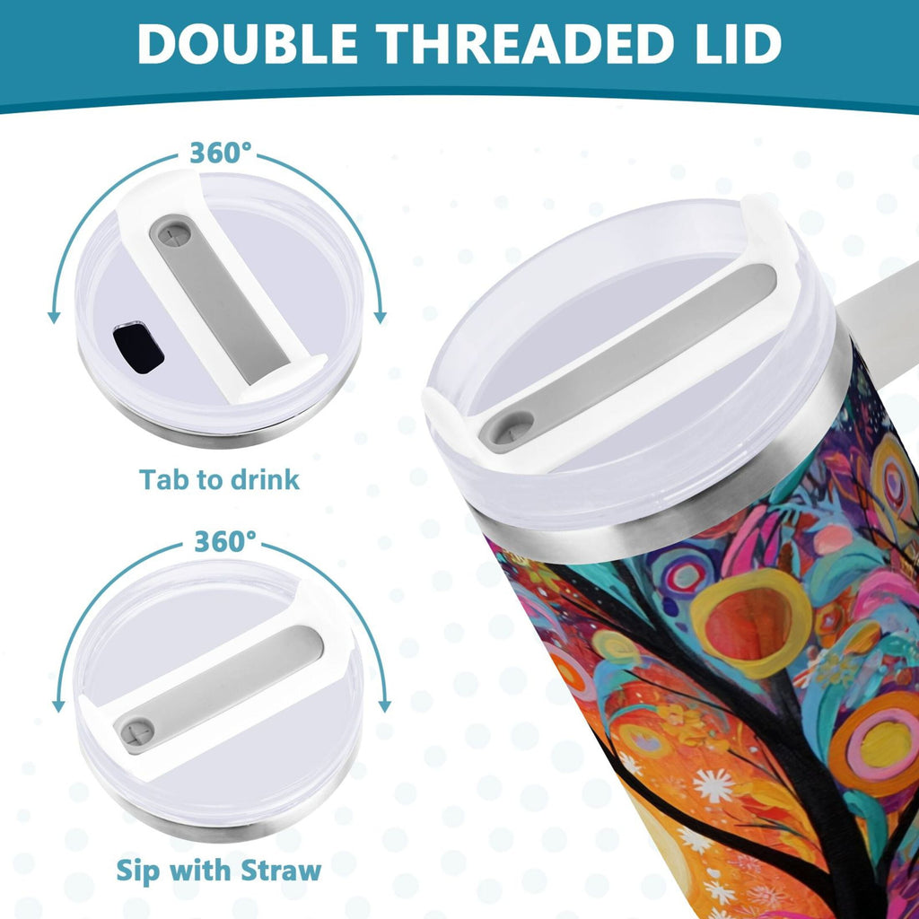30 oz Insulated Stainless Steel Tumbler Double Wall Stainless Steel Tumbler with 2-Way Drinking Beautiful Abstract Tree Painting - UOWR