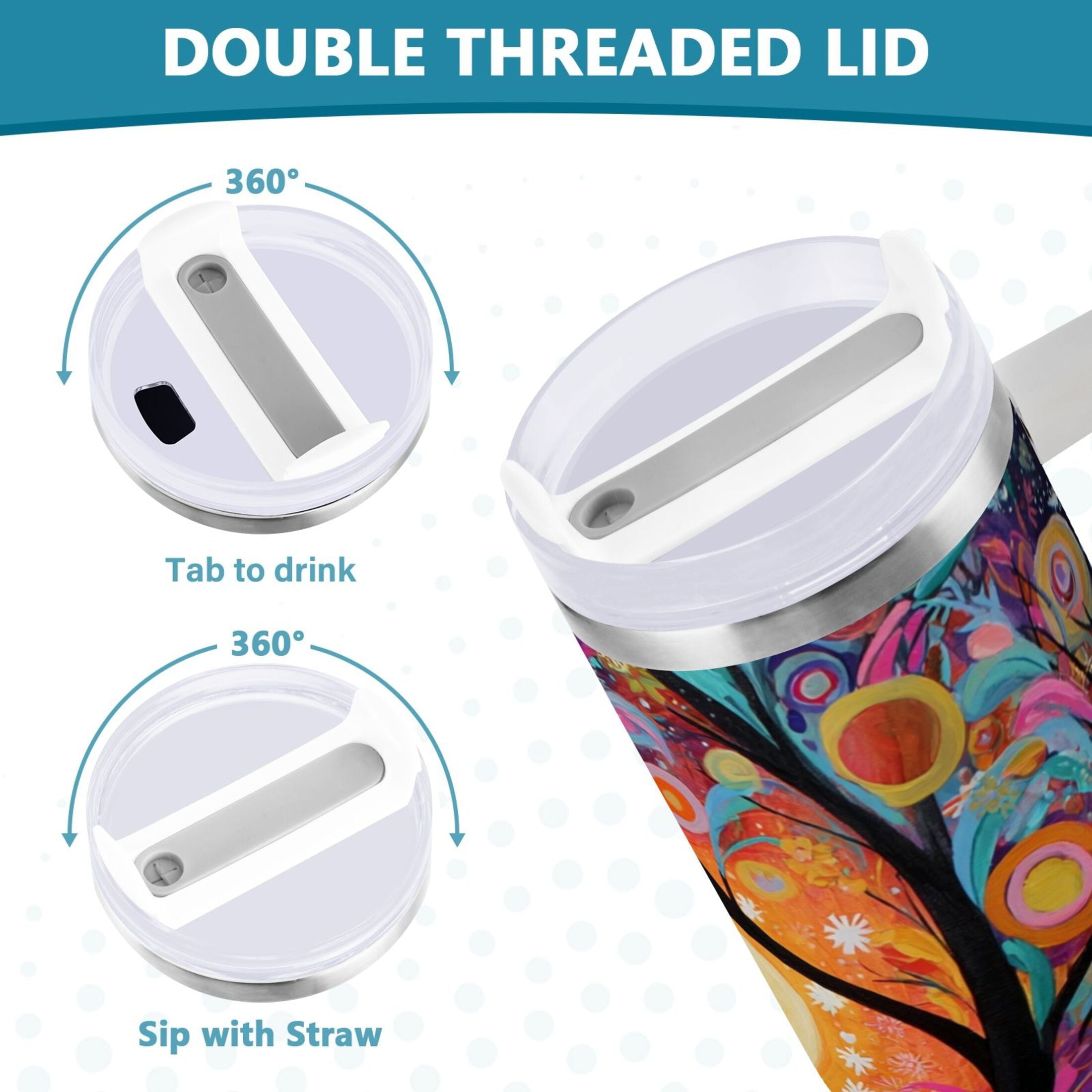30 oz Insulated Stainless Steel Tumbler Double Wall Stainless Steel Tumbler with 2-Way Drinking Beautiful Abstract Tree Painting - UOWR