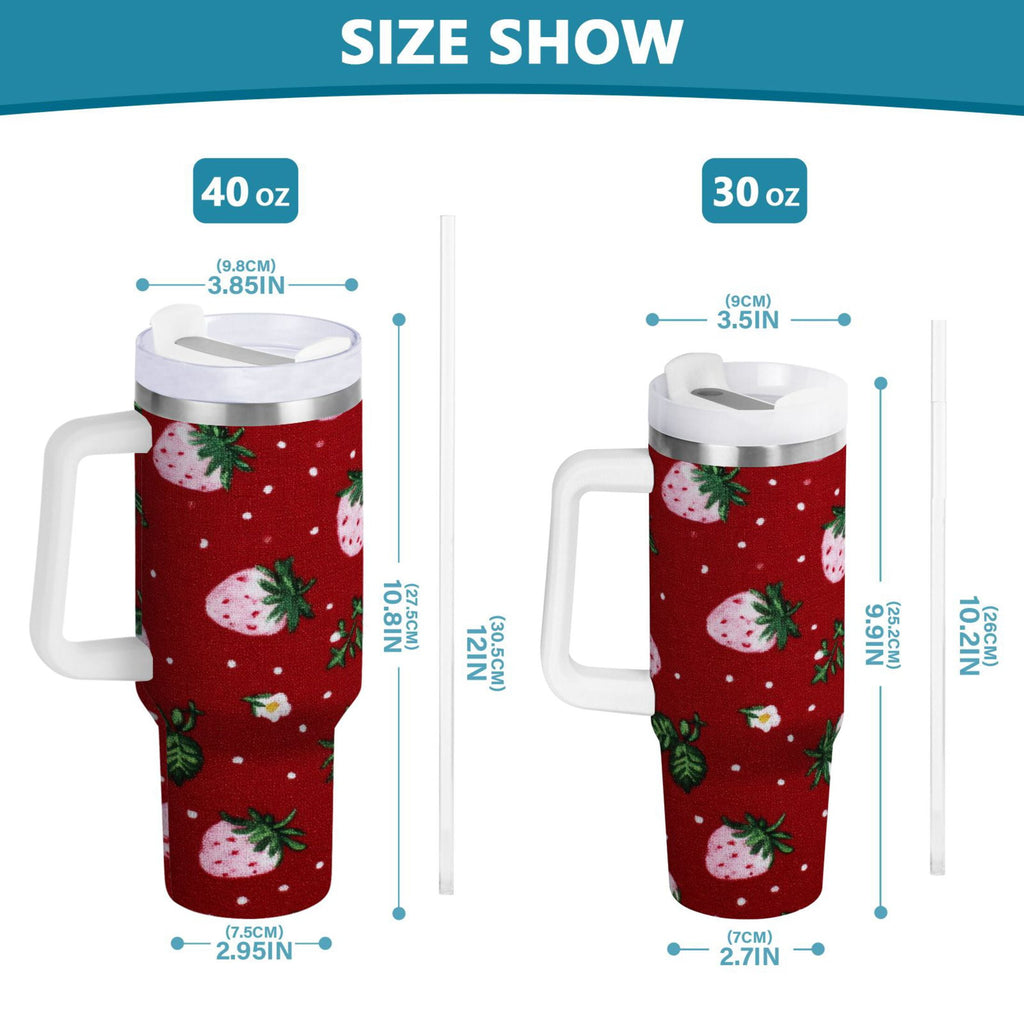30 oz Insulated Stainless Steel Tumbler Double Wall Stainless Steel Tumbler with 2-Way Drinking Cute Pink Strawberry Pattern - 4476
