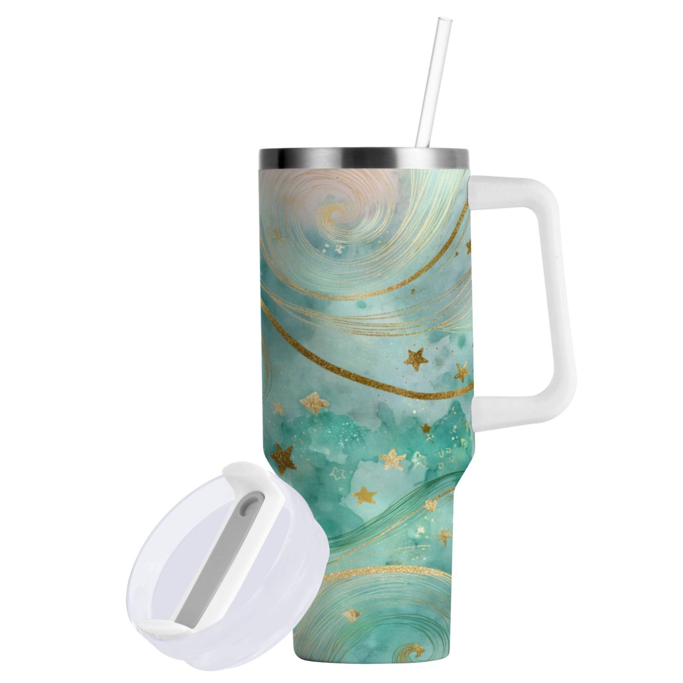 30 oz Insulated Stainless Steel Tumbler Double Wall Stainless Steel Tumbler with 2-Way Drinking Beautiful Swirling Lines - H3C1
