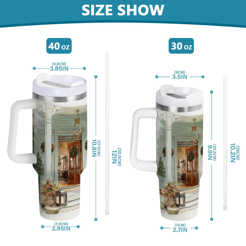 30 oz Insulated Stainless Steel Tumbler Double Wall Stainless Steel Tumbler with 2-Way Drinking Charming Christmas Doorway - G1OZ