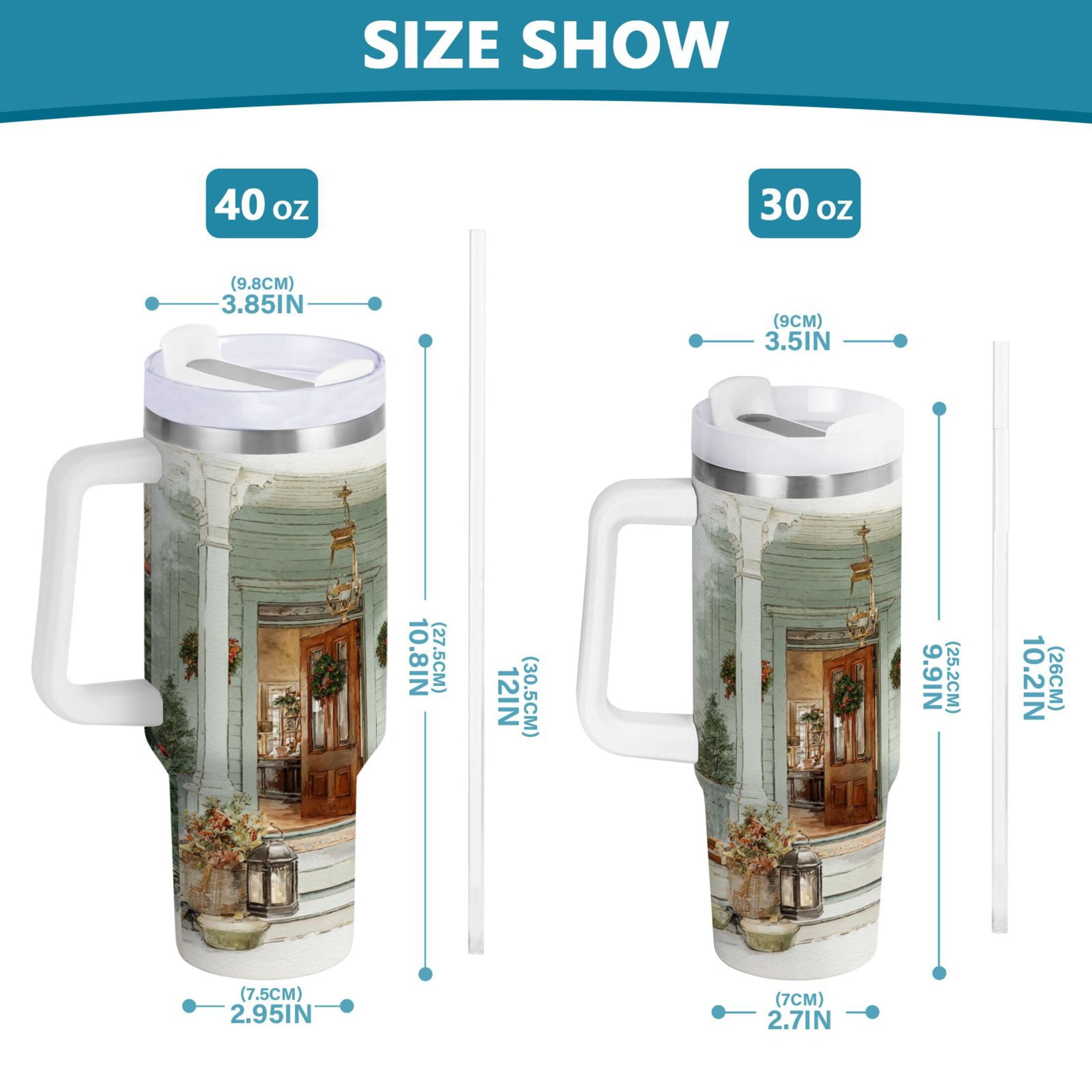 30 oz Insulated Stainless Steel Tumbler Double Wall Stainless Steel Tumbler with 2-Way Drinking Charming Christmas Doorway - G1OZ