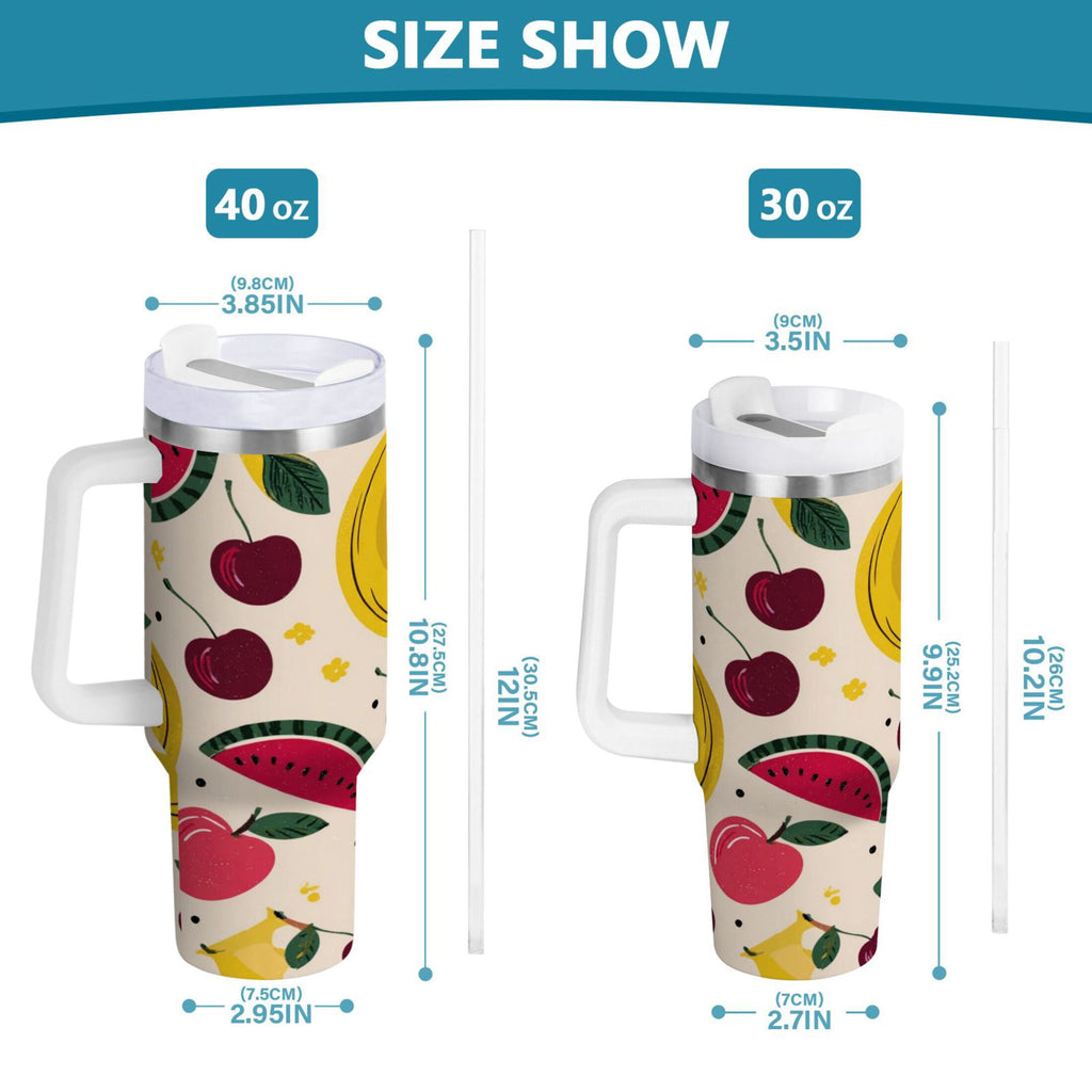 30 oz Insulated Stainless Steel Tumbler Double Wall Stainless Steel Tumbler with 2-Way Drinking Watermelon and Cherries - HD22