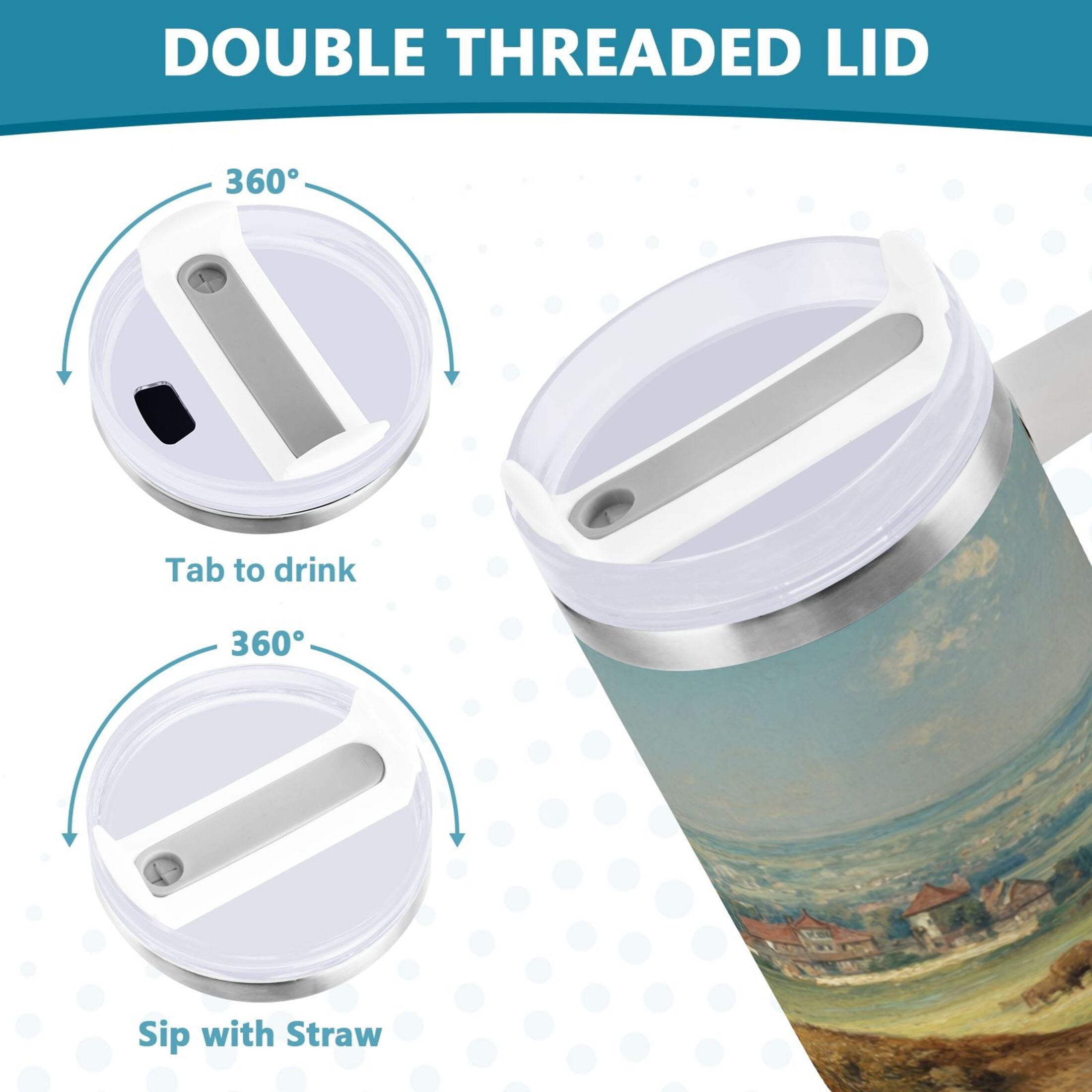 30 oz Insulated Stainless Steel Tumbler Double Wall Stainless Steel Tumbler with 2-Way Drinking Buffalo Herd Oil Painting - 5334