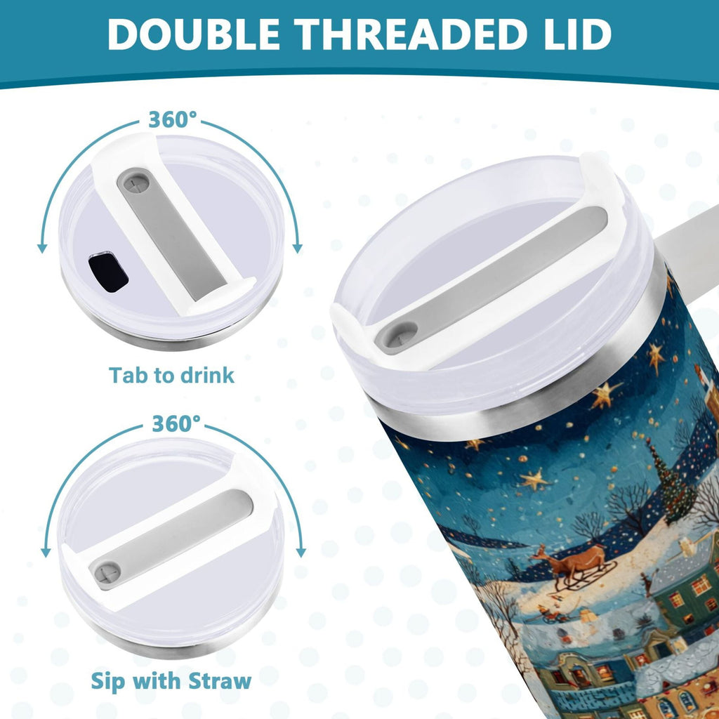 30 oz Insulated Stainless Steel Tumbler Double Wall Stainless Steel Tumbler with 2-Way Drinking Whimsical Christmas Scene - 3D9Z