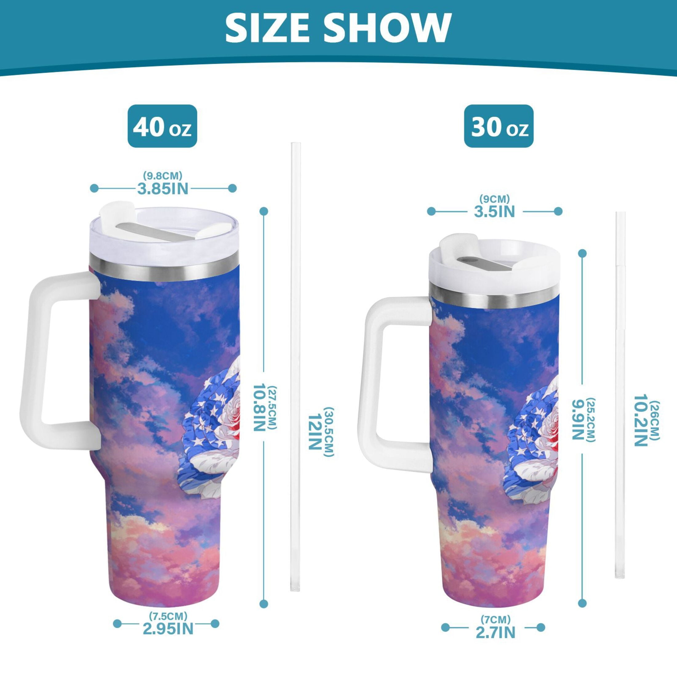 30 oz Insulated Stainless Steel Tumbler Double Wall Stainless Steel Tumbler with 2-Way Drinking Rose with Flag Pattern - NO9C