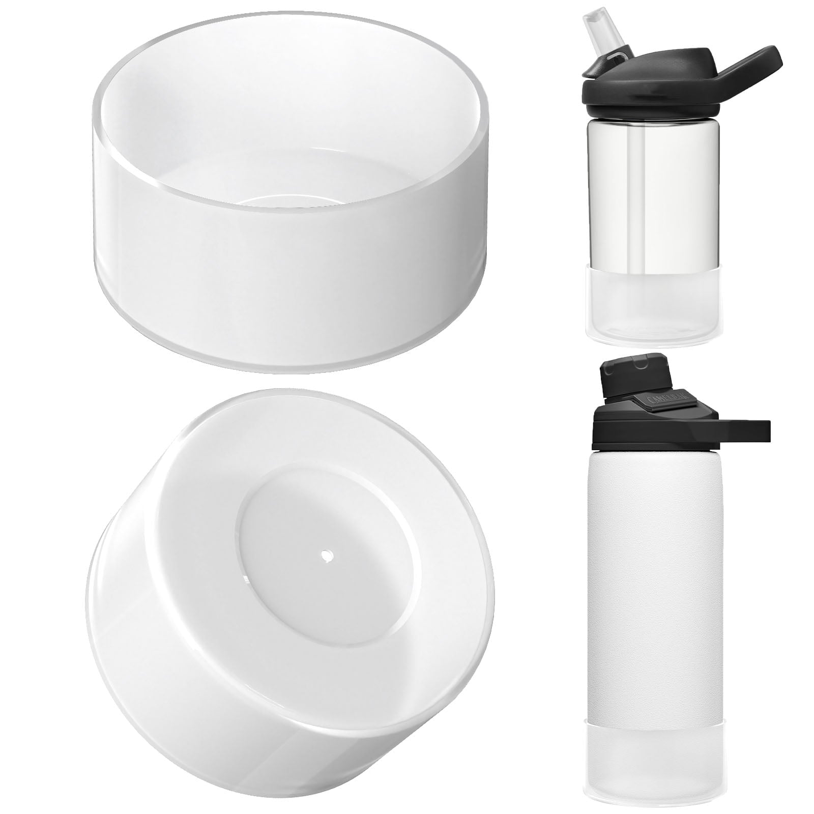 Linkidea 2 Pack Water Bottle Boot Compatible with CamelBak Eddy+20oz/25oz, Chute Mag 20oz/25oz, Carry Cap, Silicone Anti-Slip Bottle Bottom Bumper Protector (Clear White) - SPJR