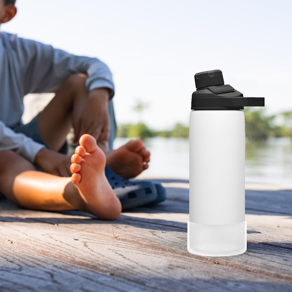 Linkidea 2 Pack Water Bottle Boot Compatible with CamelBak Eddy+20oz/25oz, Chute Mag 20oz/25oz, Carry Cap, Silicone Anti-Slip Bottle Bottom Bumper Protector (Clear White) - SPJR