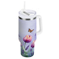 30 oz Insulated Stainless Steel Tumbler Double Wall Stainless Steel Tumbler with 2-Way Drinking Watercolor Tulips and Lavender - DBQV