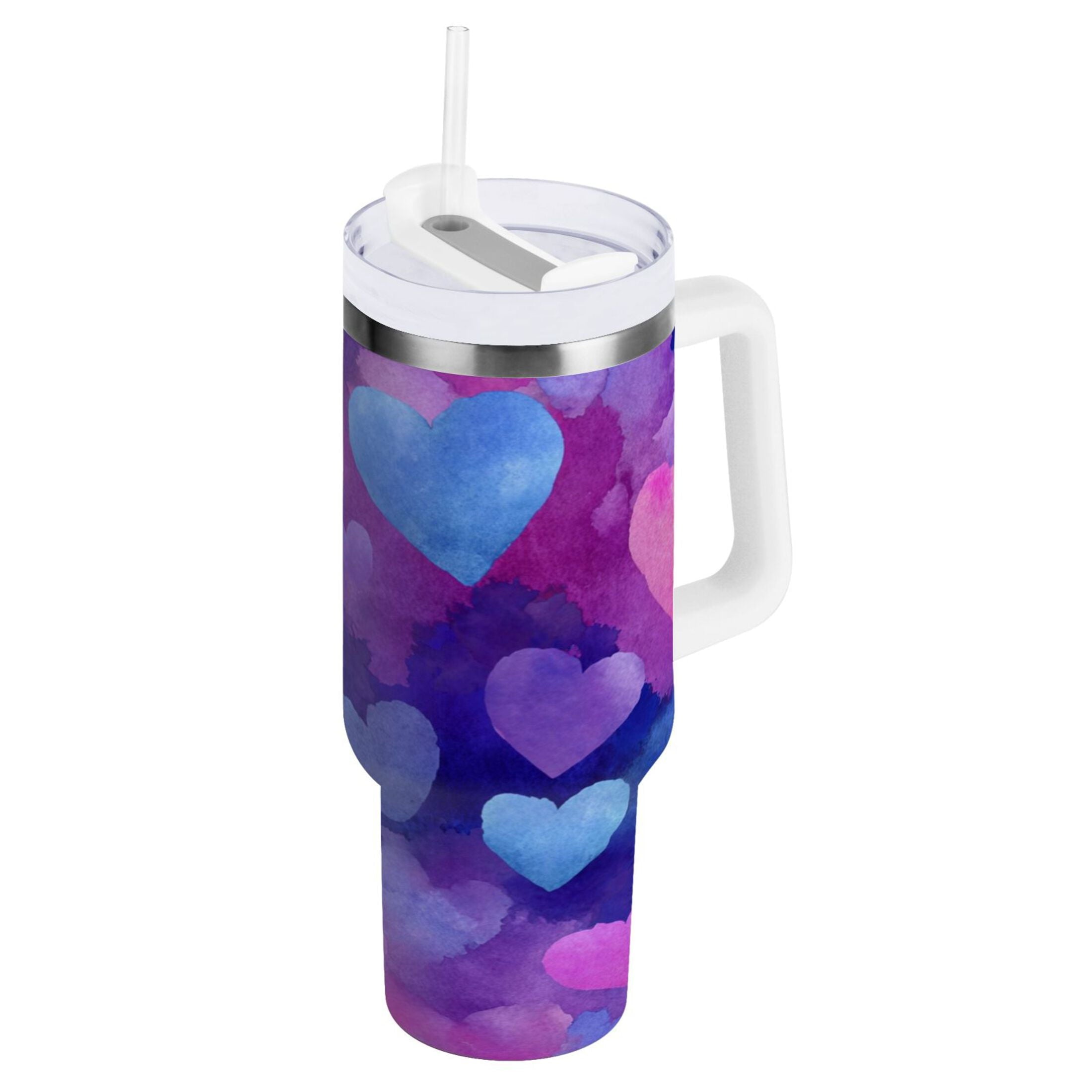 30 oz Insulated Stainless Steel Tumbler Double Wall Stainless Steel Tumbler with 2-Way Drinking Indigo and Violet Hearts - BD5V