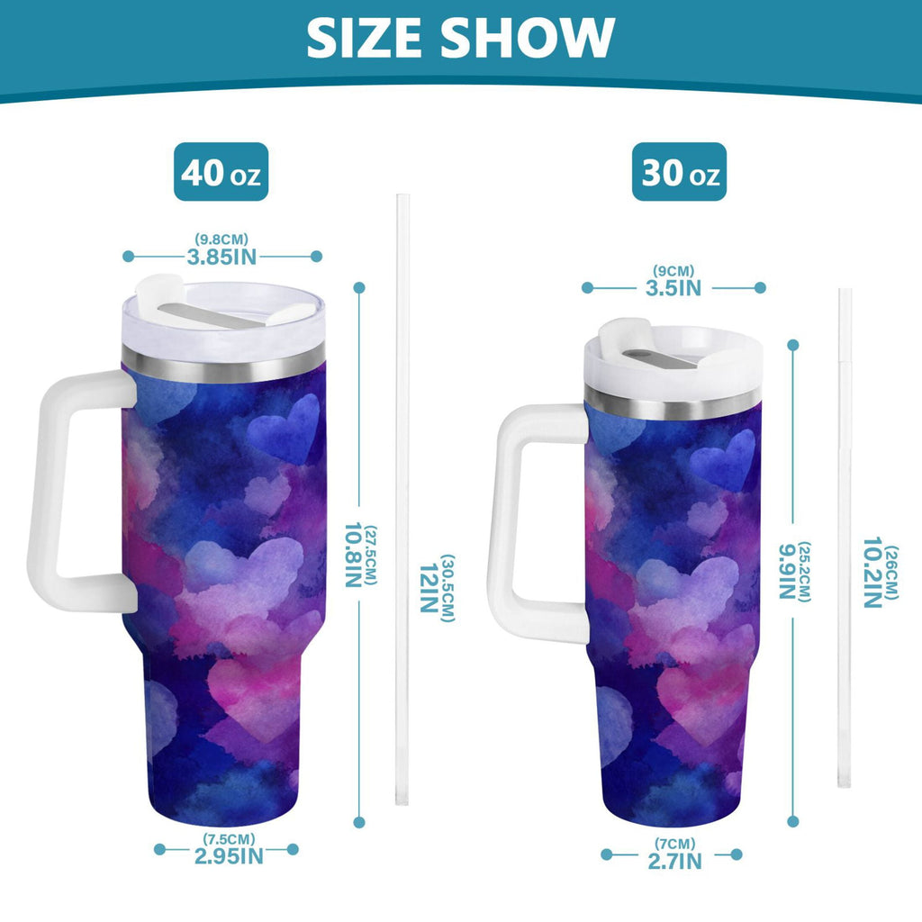 30 oz Insulated Stainless Steel Tumbler Double Wall Stainless Steel Tumbler with 2-Way Drinking Indigo and Violet Hearts - BD5V