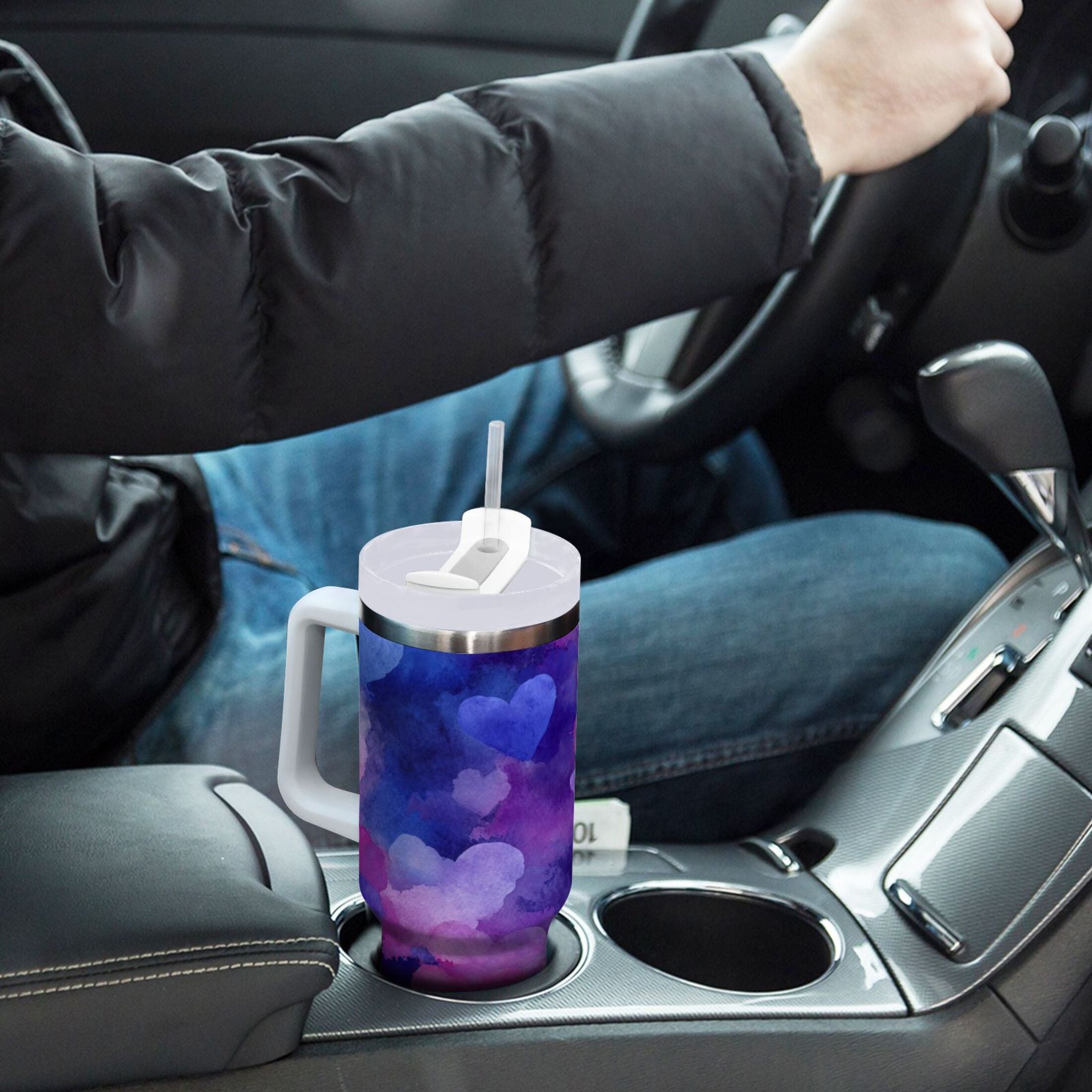 30 oz Insulated Stainless Steel Tumbler Double Wall Stainless Steel Tumbler with 2-Way Drinking Indigo and Violet Hearts - BD5V