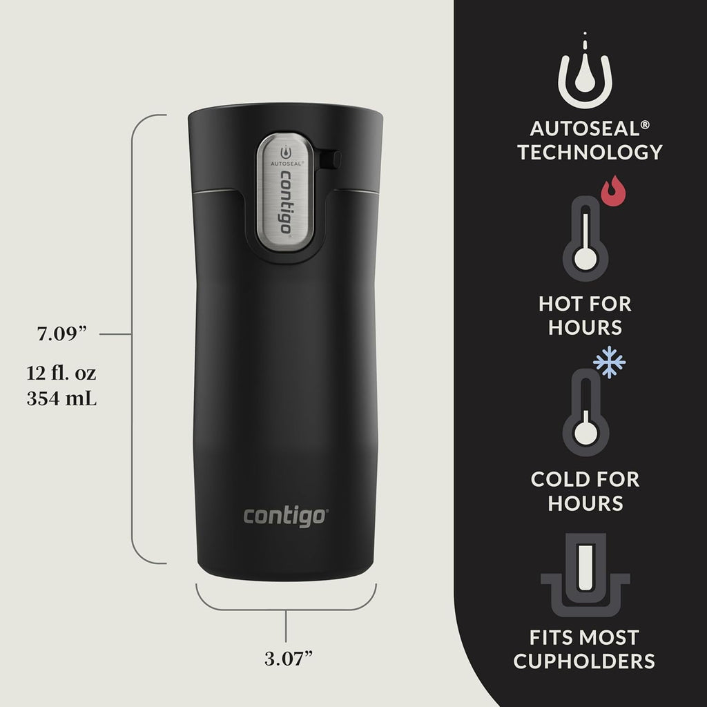 Contigo AUTOSEAL West Loop Vacuum-Insulated Stainless Steel Travel Mug with Easy-Clean Lid, 12oz, Matte Black - 78IJ