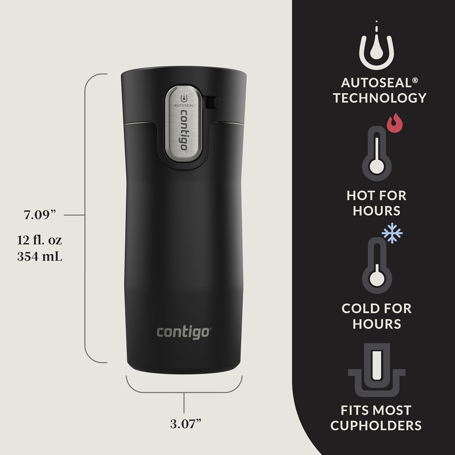Contigo AUTOSEAL West Loop Vacuum-Insulated Stainless Steel Travel Mug with Easy-Clean Lid, 12oz, Matte Black - 78IJ