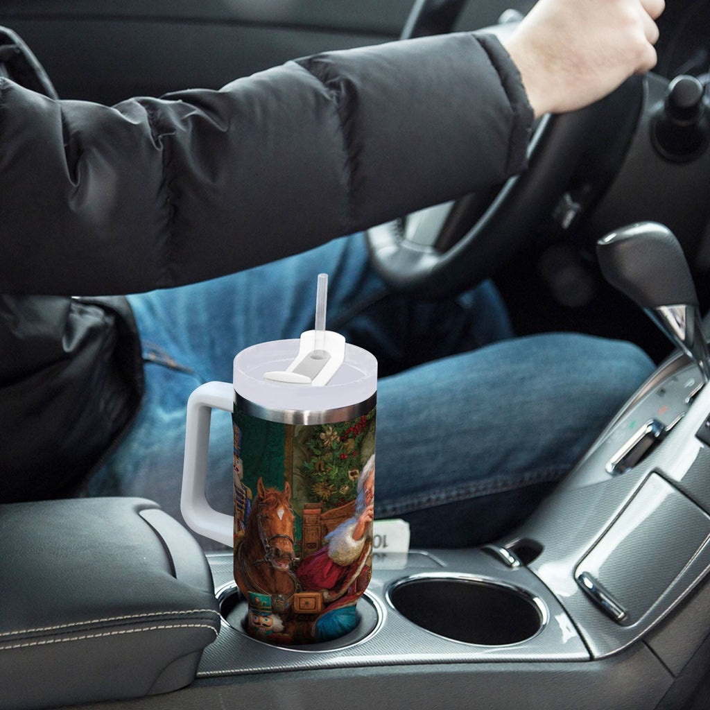 40 oz Insulated Stainless Steel Tumbler Double Wall Stainless Steel Tumbler with 2-Way Drinking Santa Eating Cookies - 5T1P