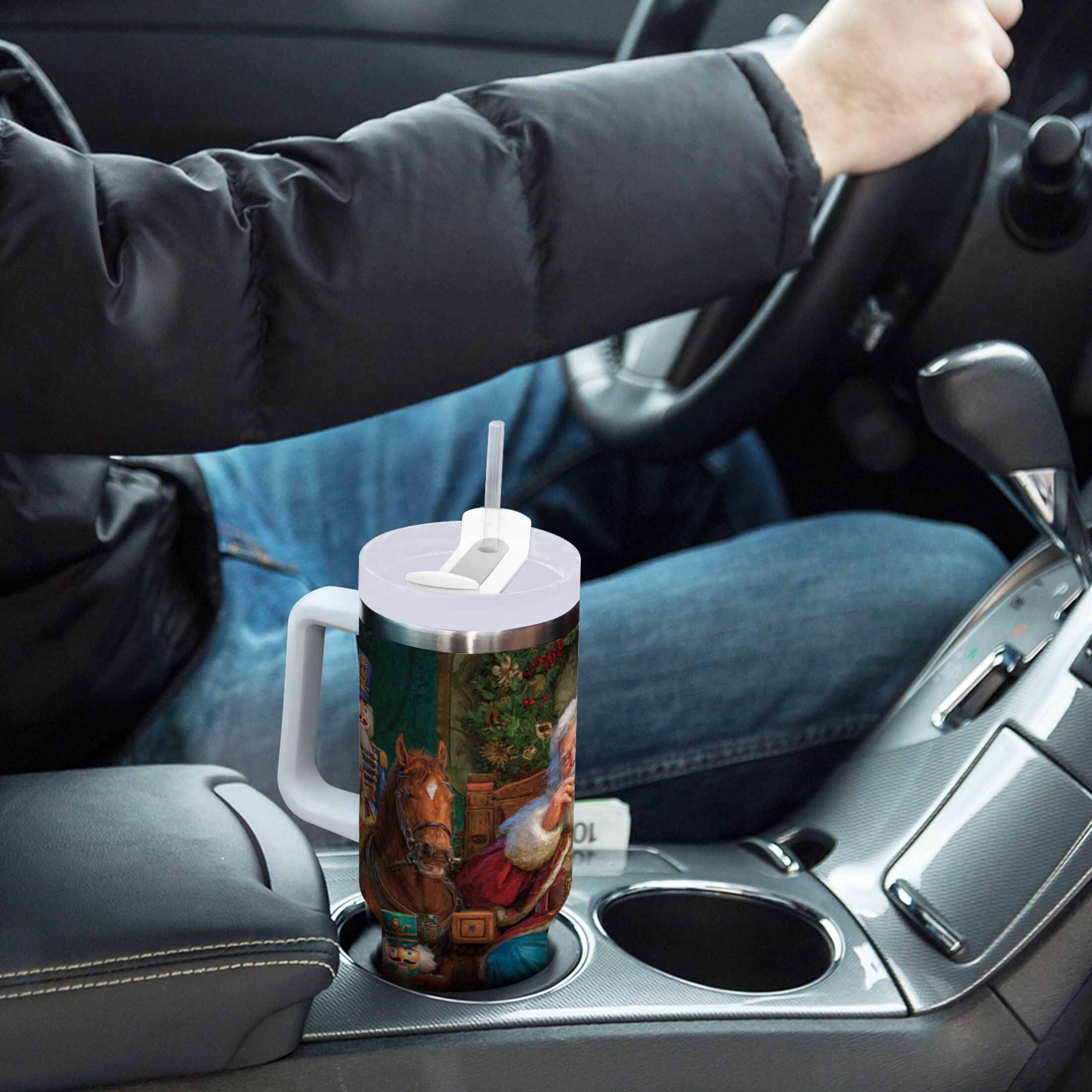 40 oz Insulated Stainless Steel Tumbler Double Wall Stainless Steel Tumbler with 2-Way Drinking Santa Eating Cookies - 5T1P