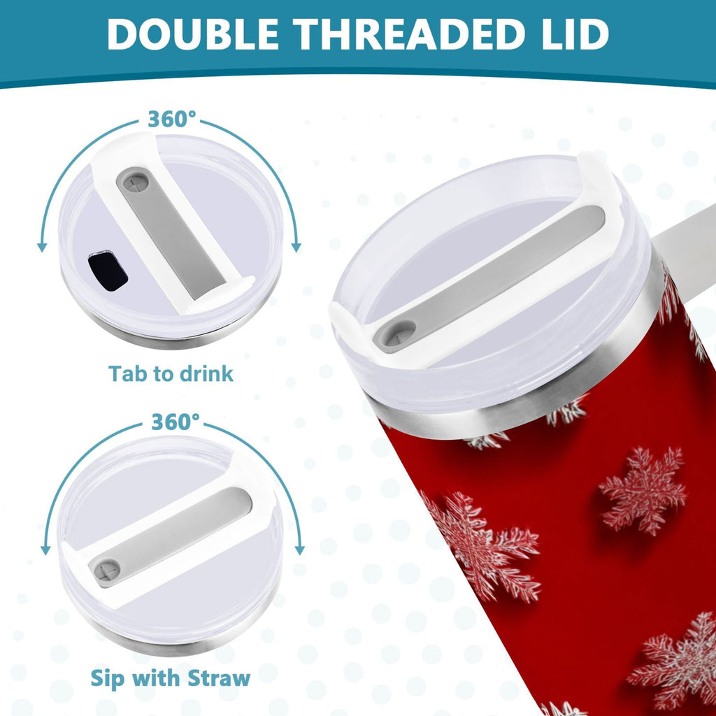 30 oz Insulated Stainless Steel Tumbler Double Wall Stainless Steel Tumbler with 2-Way Drinking Red and White Snowflakes - 1MF9