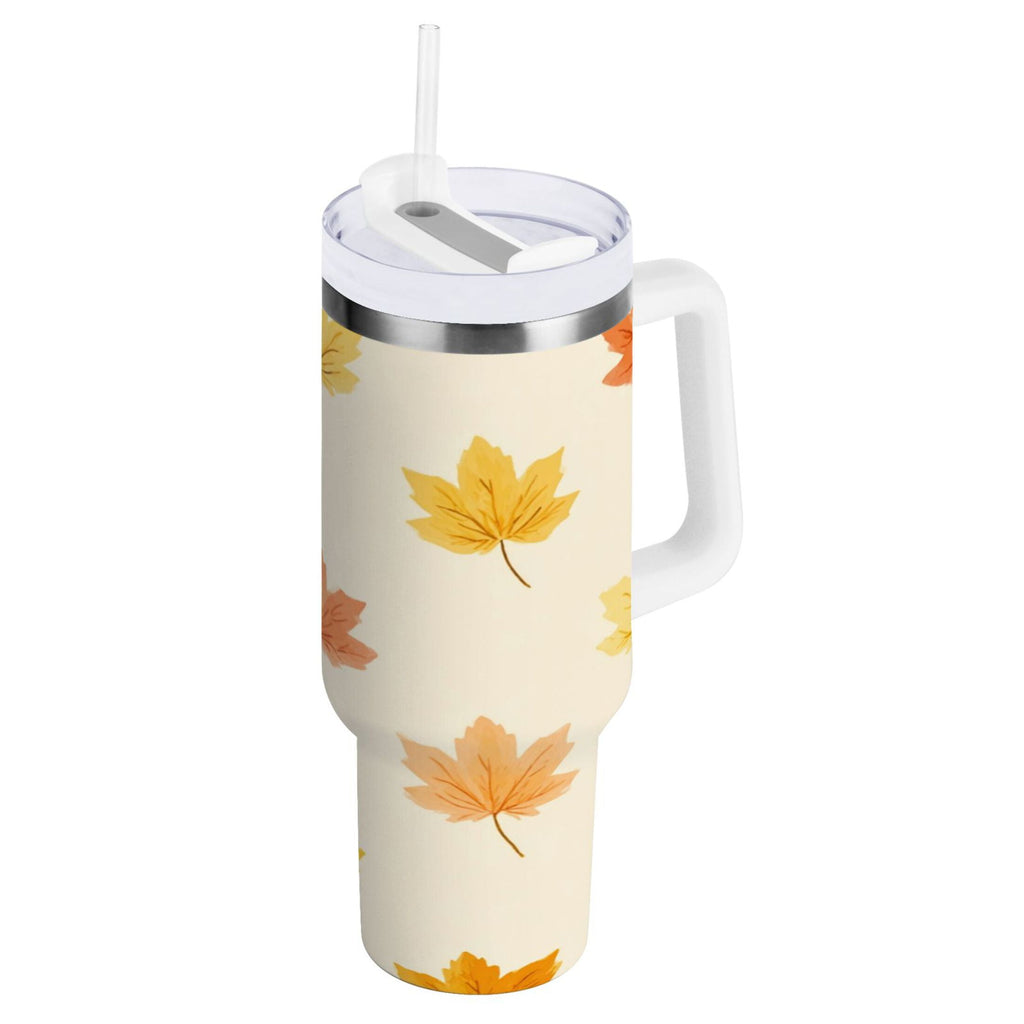 40 oz Insulated Stainless Steel Tumbler Double Wall Stainless Steel Tumbler with 2-Way Drinking Yellow Maple Leaves Pattern - YF5S