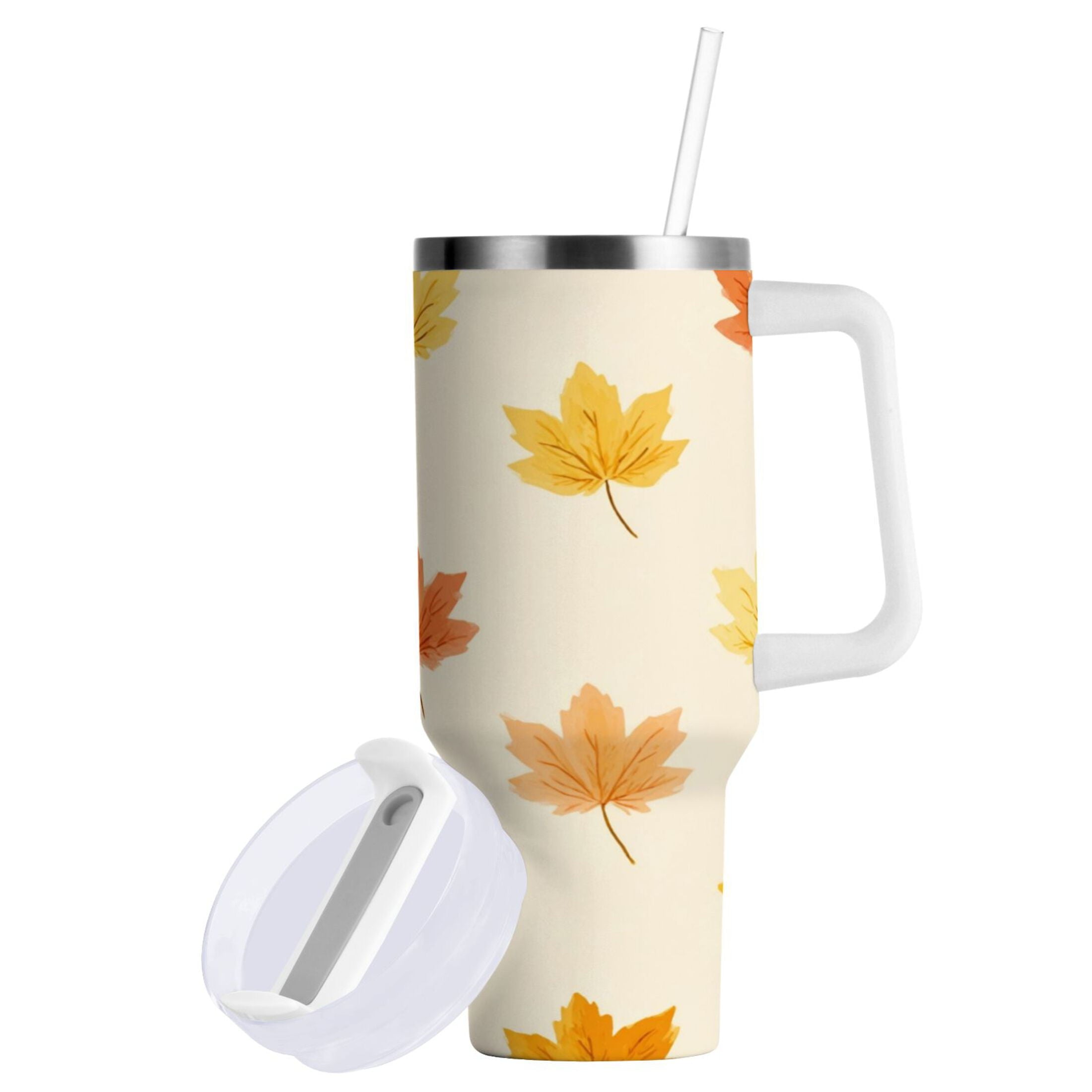 40 oz Insulated Stainless Steel Tumbler Double Wall Stainless Steel Tumbler with 2-Way Drinking Yellow Maple Leaves Pattern - YF5S