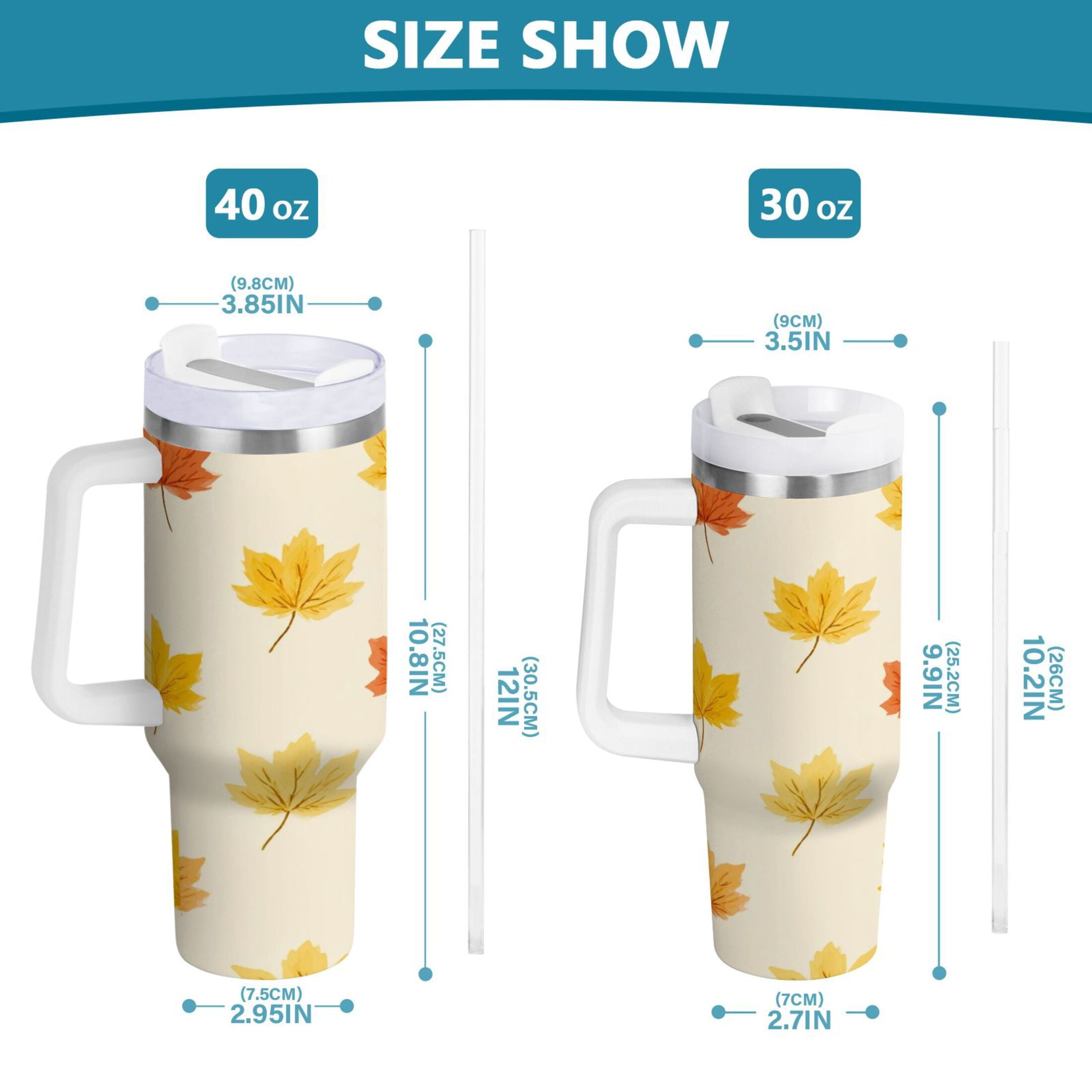 40 oz Insulated Stainless Steel Tumbler Double Wall Stainless Steel Tumbler with 2-Way Drinking Yellow Maple Leaves Pattern - YF5S
