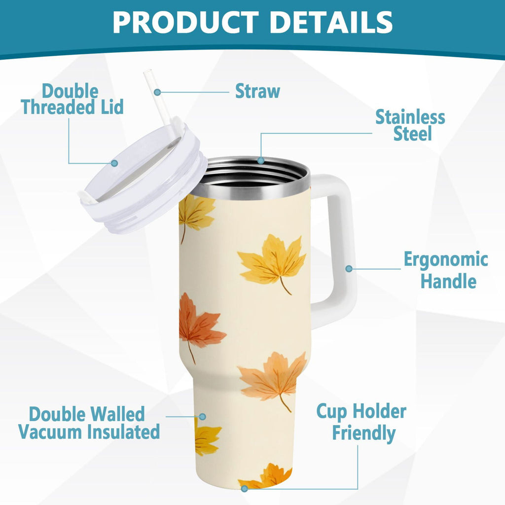 40 oz Insulated Stainless Steel Tumbler Double Wall Stainless Steel Tumbler with 2-Way Drinking Yellow Maple Leaves Pattern - YF5S