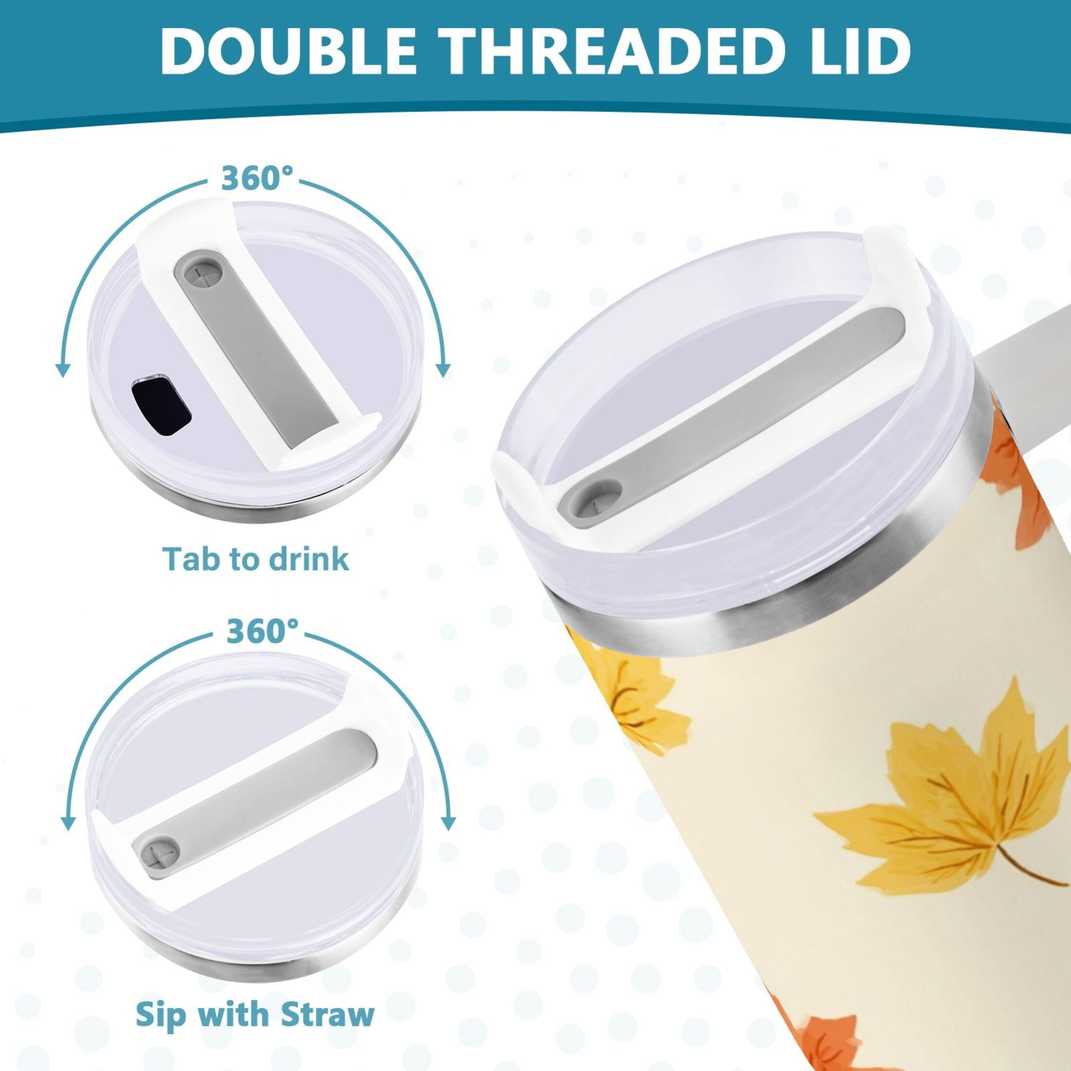 40 oz Insulated Stainless Steel Tumbler Double Wall Stainless Steel Tumbler with 2-Way Drinking Yellow Maple Leaves Pattern - YF5S