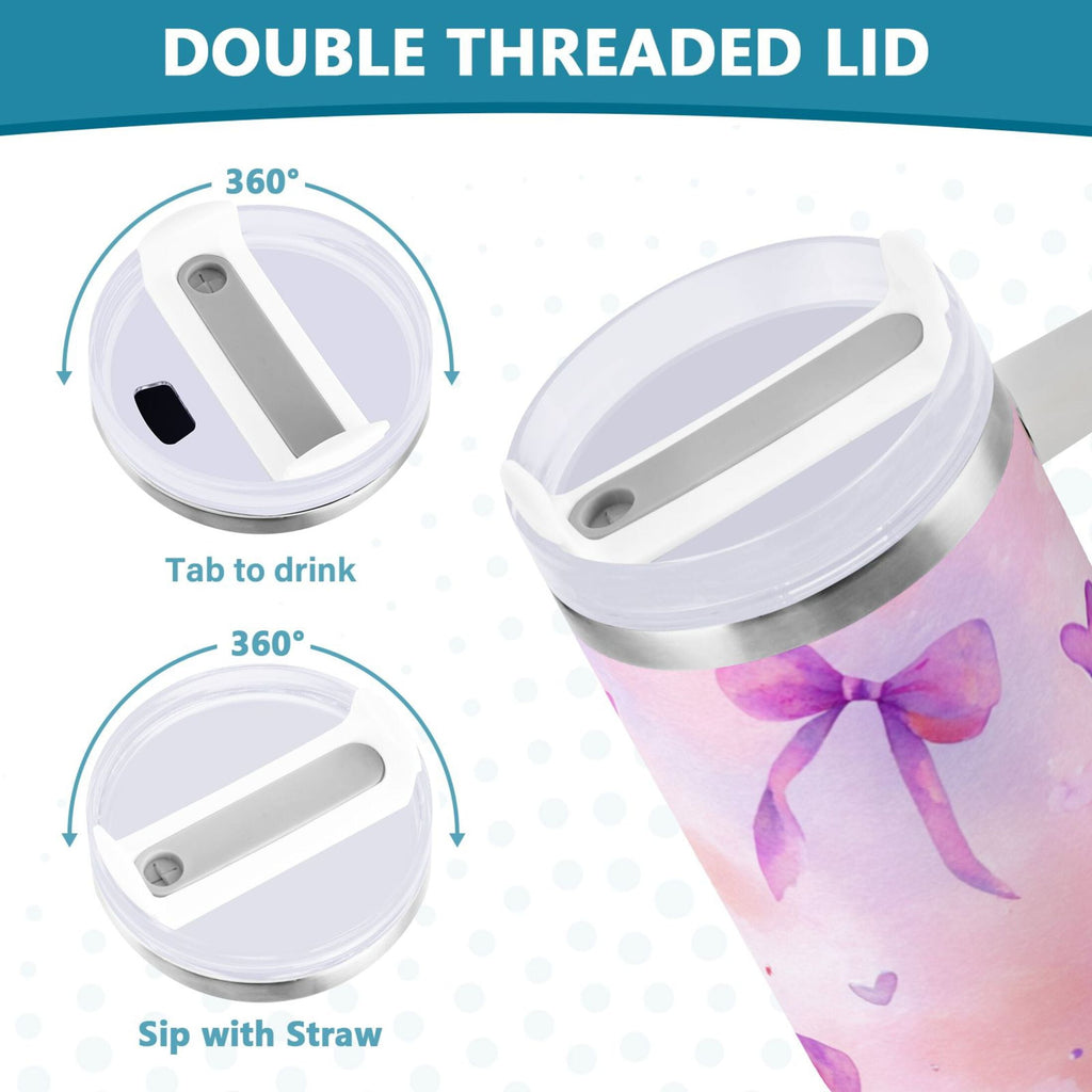 30 oz Insulated Stainless Steel Tumbler Double Wall Stainless Steel Tumbler with 2-Way Drinking Watercolor Purple Bows - Q3ZJ