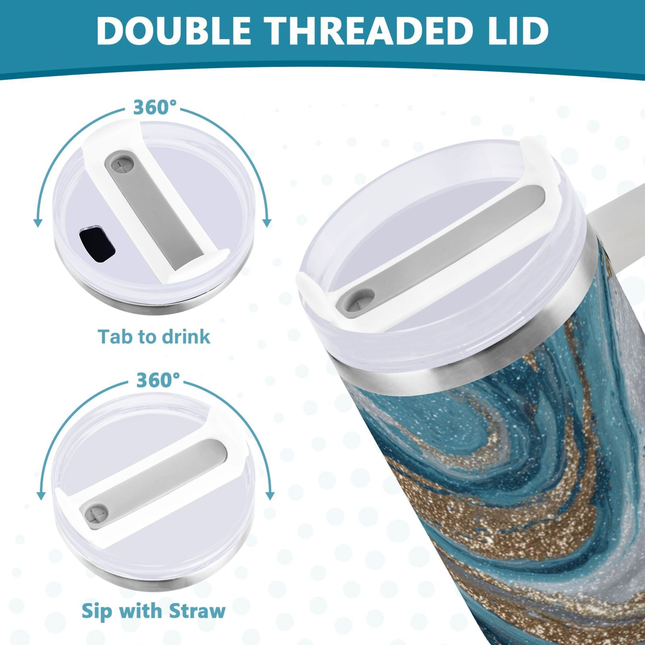 30 oz Insulated Stainless Steel Tumbler Double Wall Stainless Steel Tumbler with 2-Way Drinking Blue and Gold Swirling - 15NK