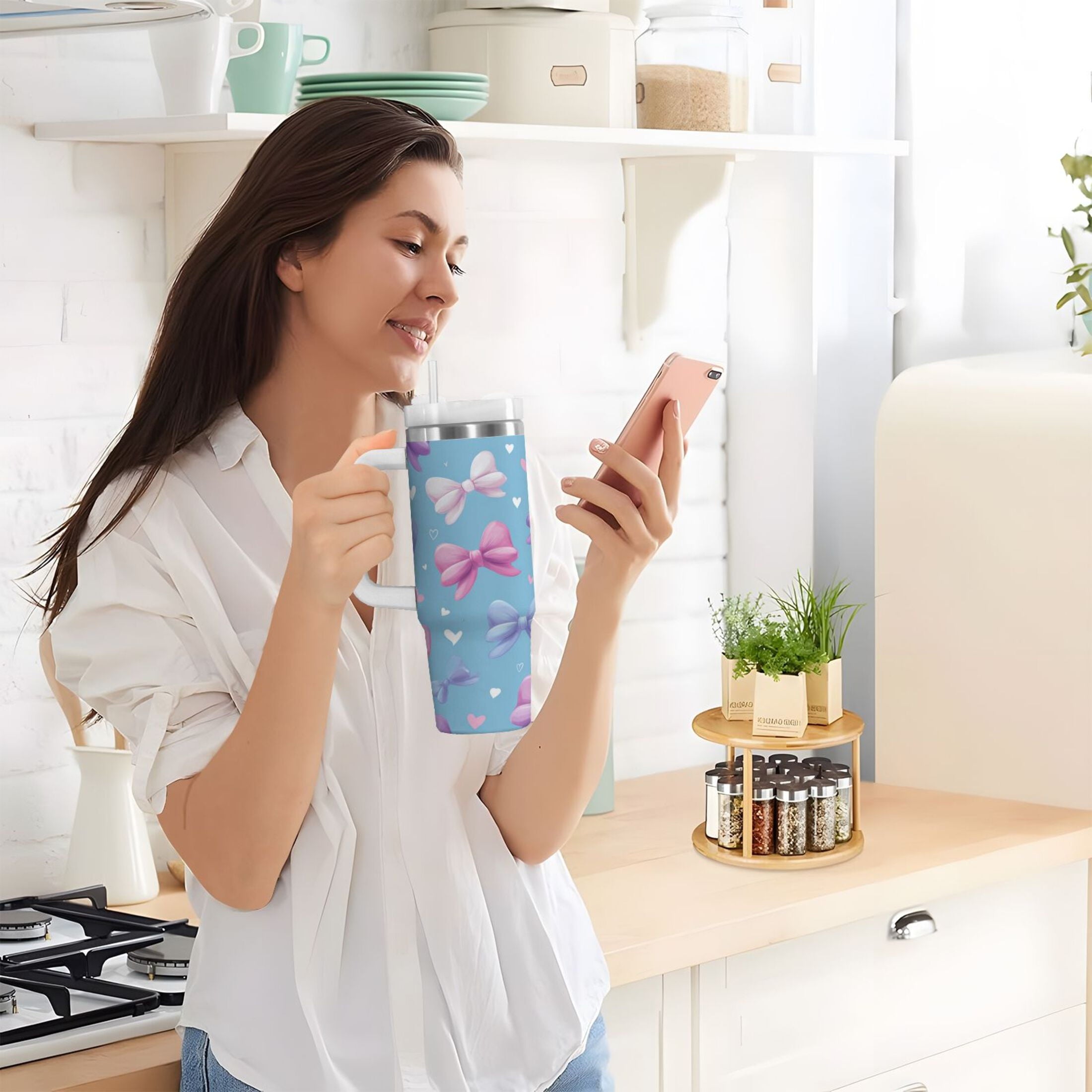 30 oz Insulated Stainless Steel Tumbler Double Wall Stainless Steel Tumbler with 2-Way Drinking Pink and Purple Bows - PDF5