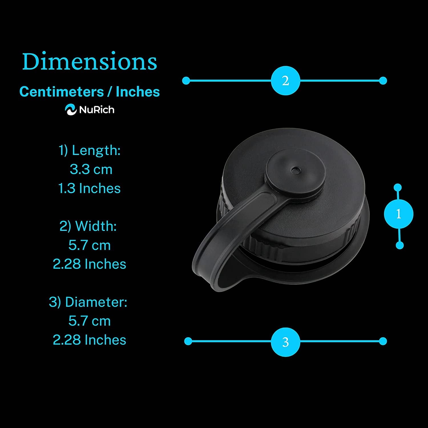 NuRich Loop Top Lid for Wide Mouth Hydro Flask, Nalgene &amp; Simple Water Bottles - 97FR