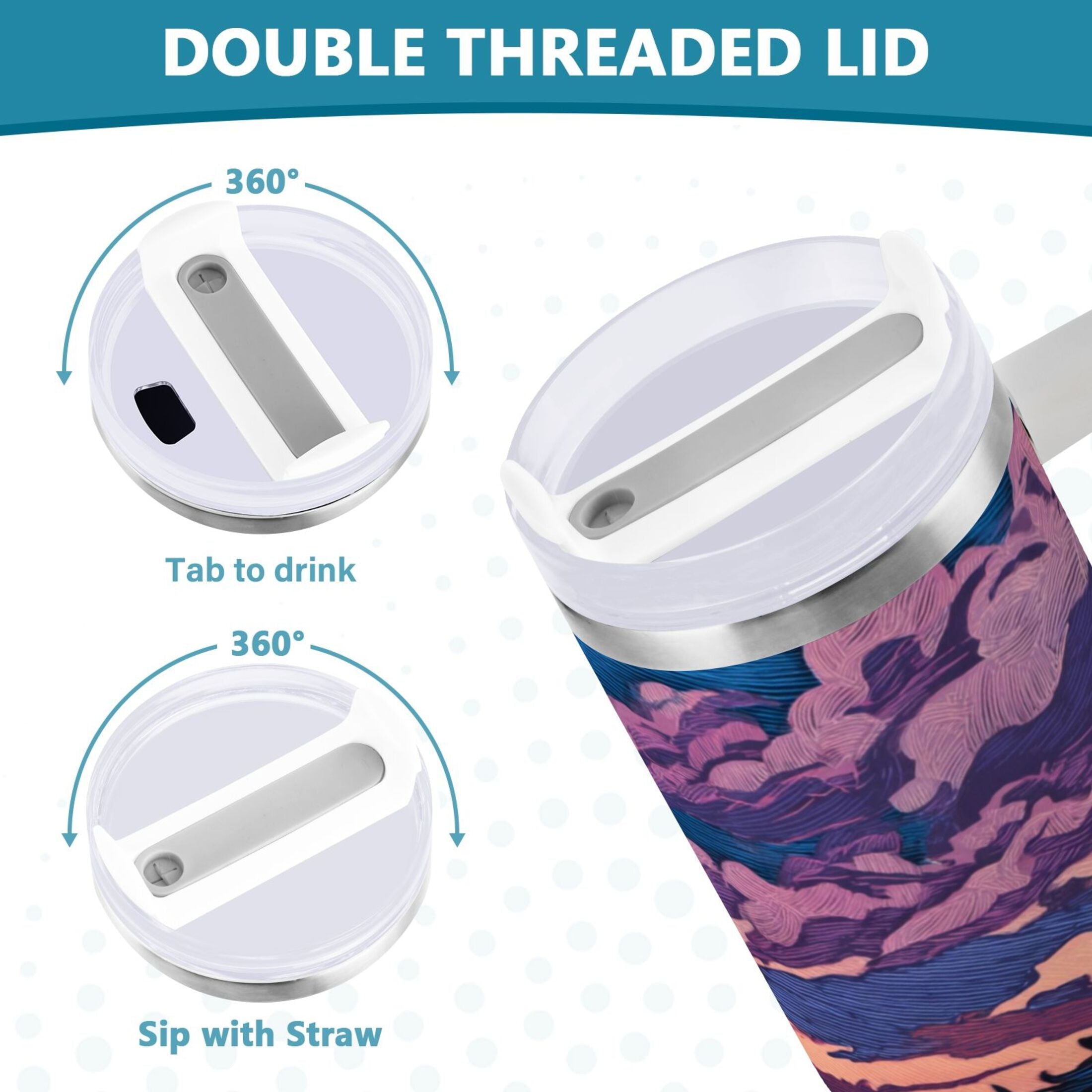 40 oz Insulated Stainless Steel Tumbler Double Wall Stainless Steel Tumbler with 2-Way Drinking Wild Horses Running - F54D