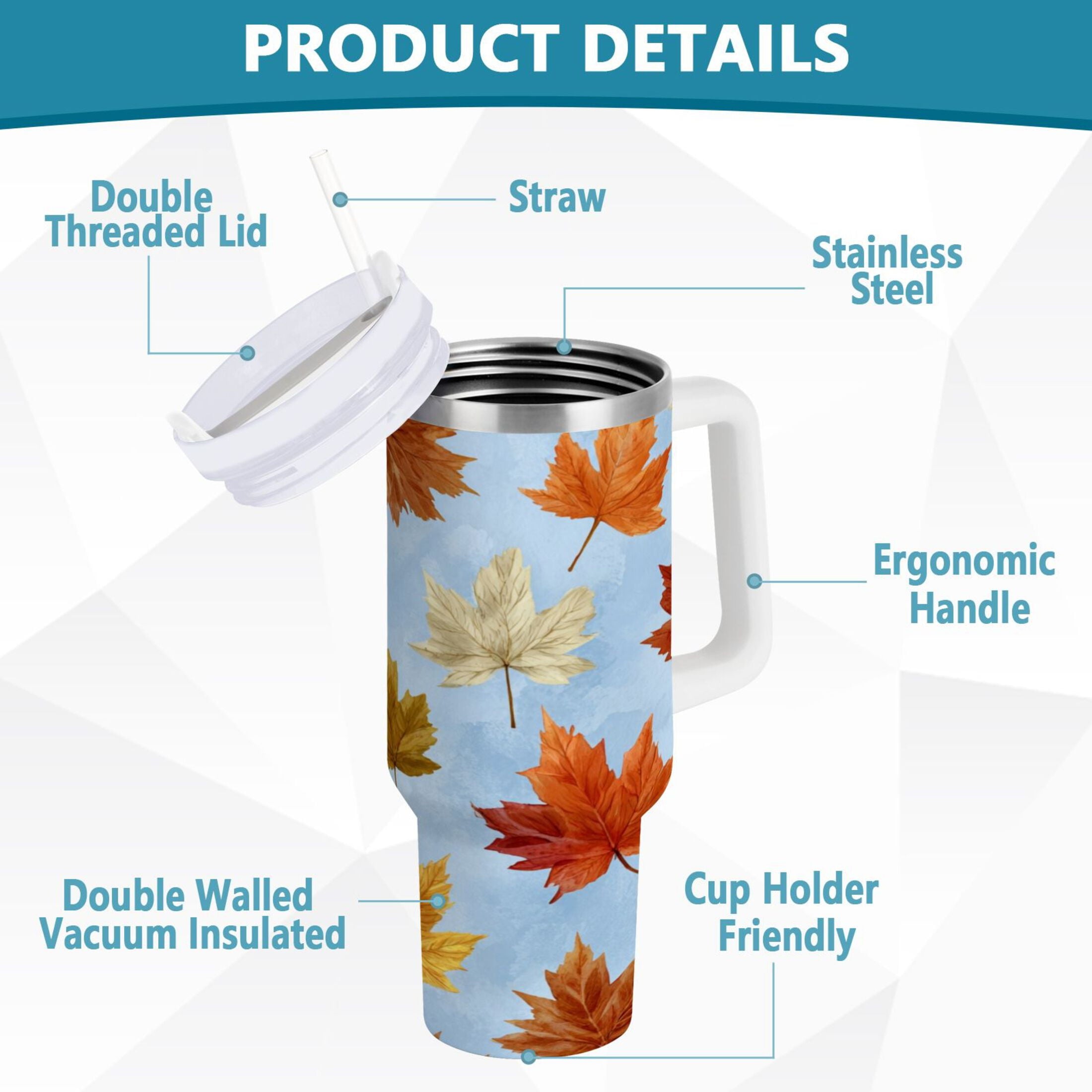 30 oz Insulated Stainless Steel Tumbler Double Wall Stainless Steel Tumbler with 2-Way Drinking Autumn Maple Leaves - SU3H