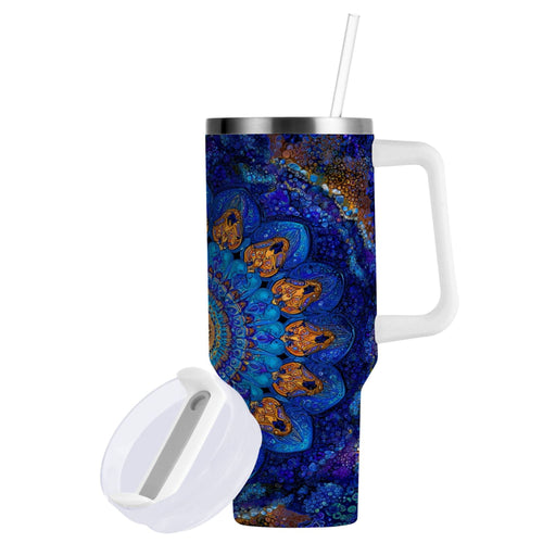 30 oz Insulated Stainless Steel Tumbler Double Wall Stainless Steel Tumbler with 2-Way Drinking Blue Kaleidoscopic Pattern - V2DP