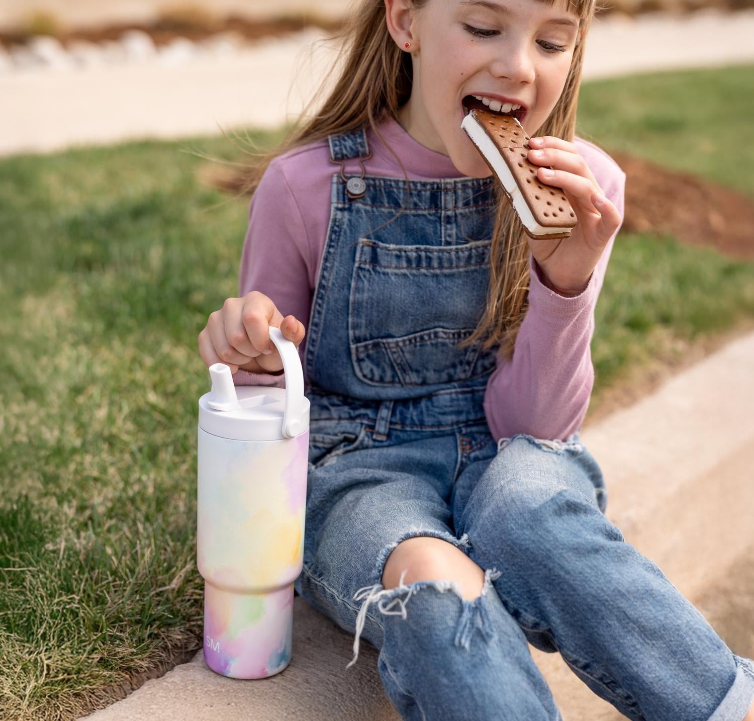 Simple Modern 24 fl oz Insulated Stainless Steel Trek Pivot Tumbler with Straw Lid and Top Handle|Cotton Candy Tie Dye - XIBE