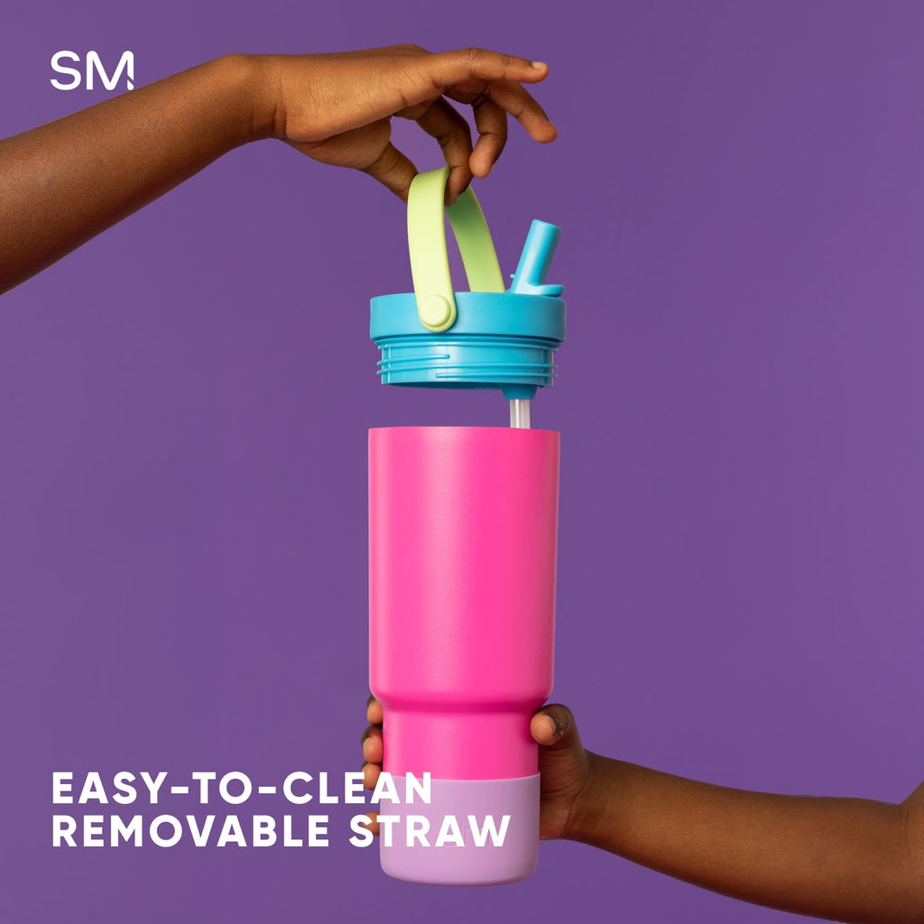 Simple Modern 24 fl oz Insulated Stainless Steel Trek Pivot Tumbler with Straw Lid and Top Handle|Cotton Candy Tie Dye - XIBE
