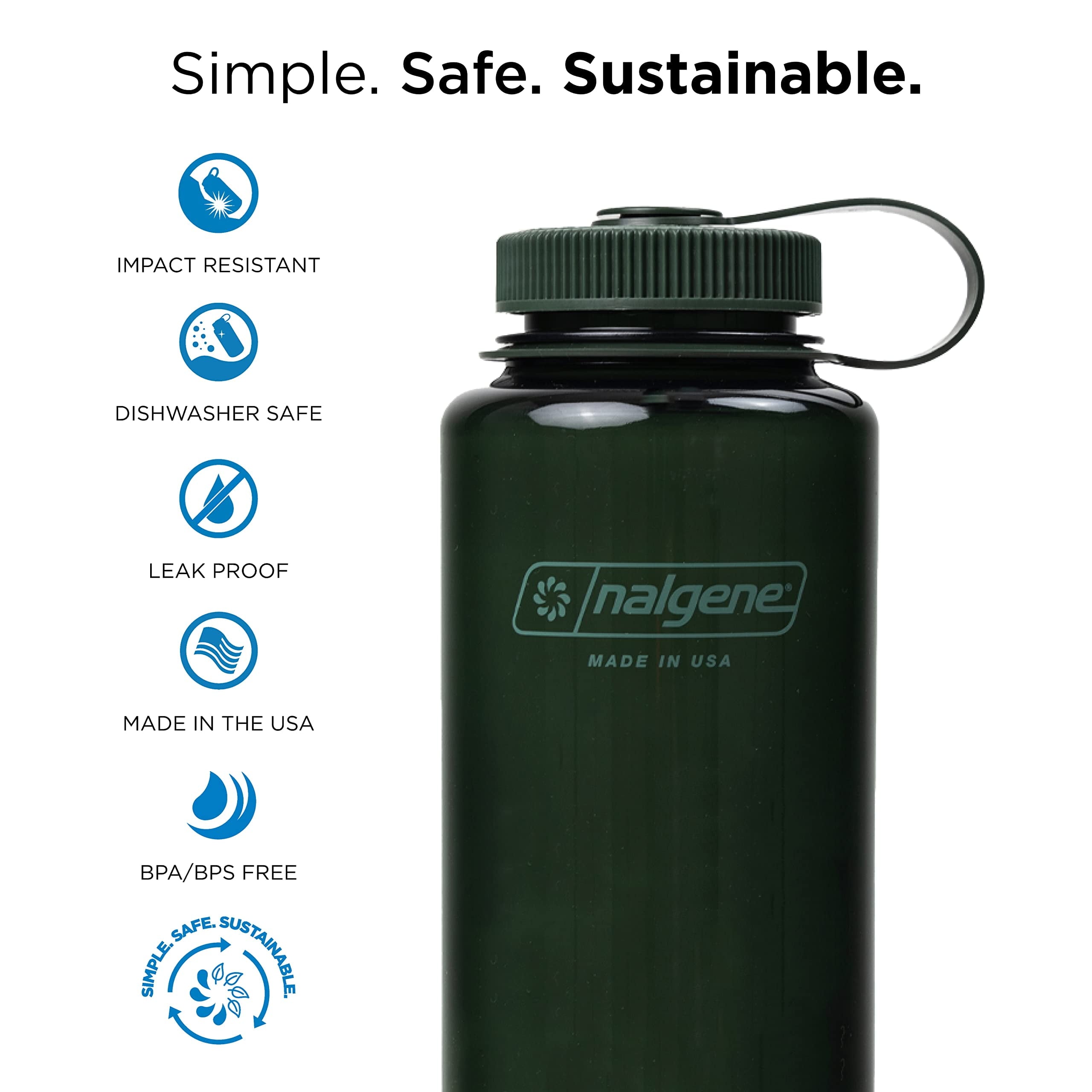 Nalgene Monochrome BPA-Free Recycled Reusable Water Bottle for Backpacking, Hiking, Gym - 32 oz Shatterproof Jade - EM3L
