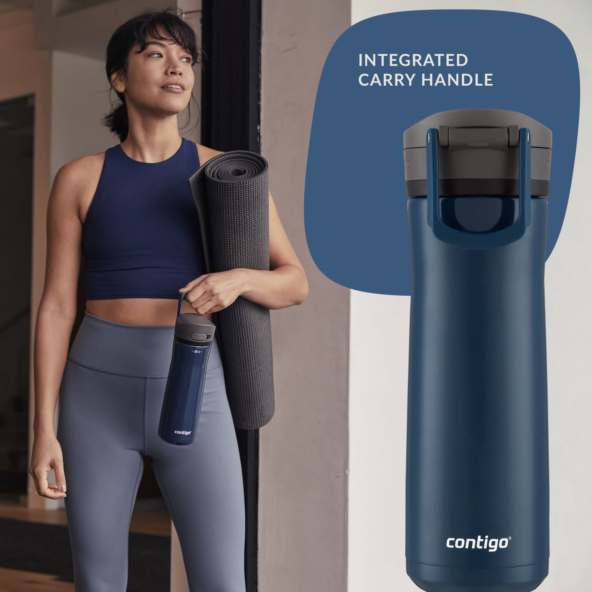 Contigo Jackson Chill Bundle 2 Water Bottles Black 24oz and Blueberry 20oz with Autopop Lid - E60I