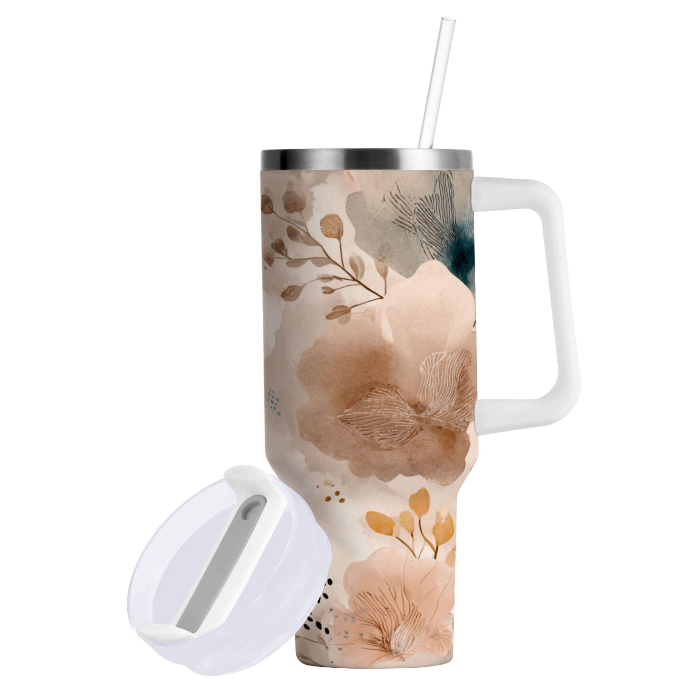 30 oz Insulated Stainless Steel Tumbler Double Wall Stainless Steel Tumbler with 2-Way Drinking Hazy Ethereal Flowers - A9C0