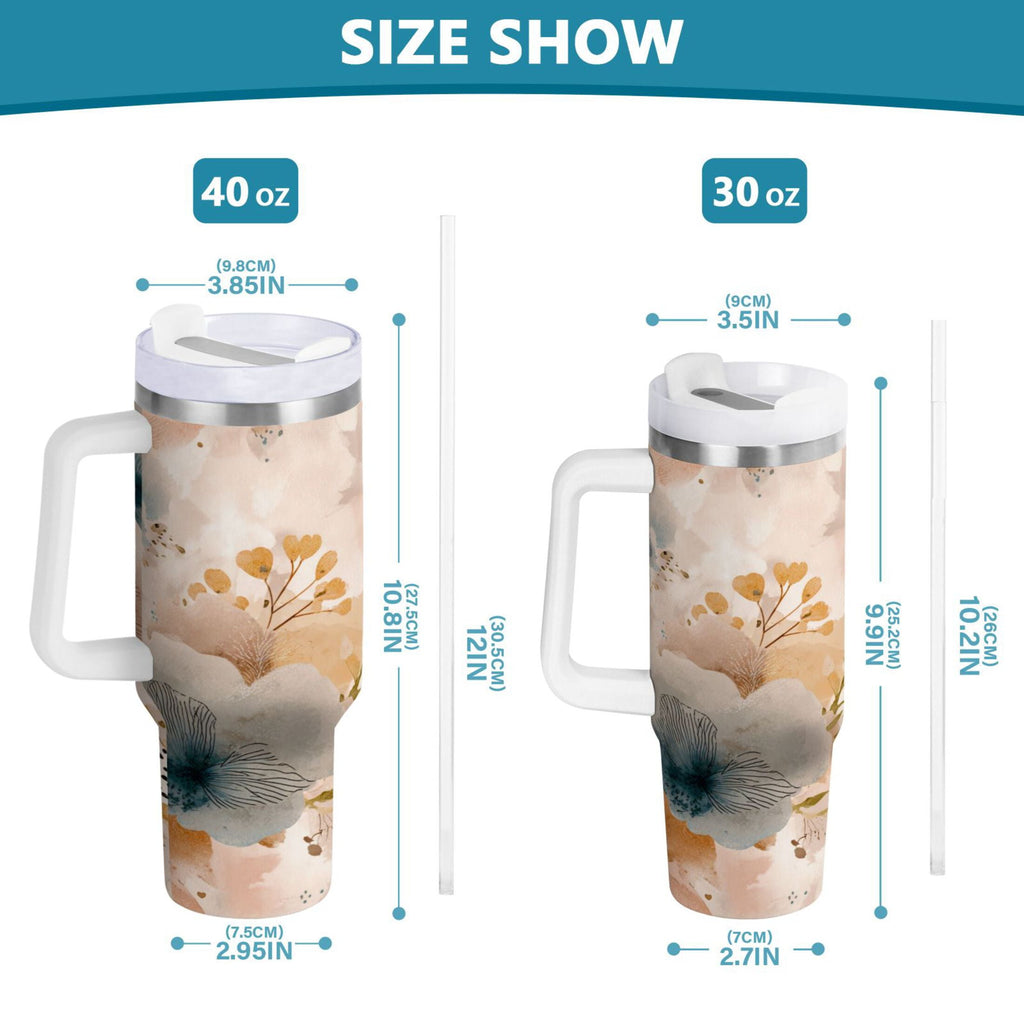 30 oz Insulated Stainless Steel Tumbler Double Wall Stainless Steel Tumbler with 2-Way Drinking Hazy Ethereal Flowers - A9C0