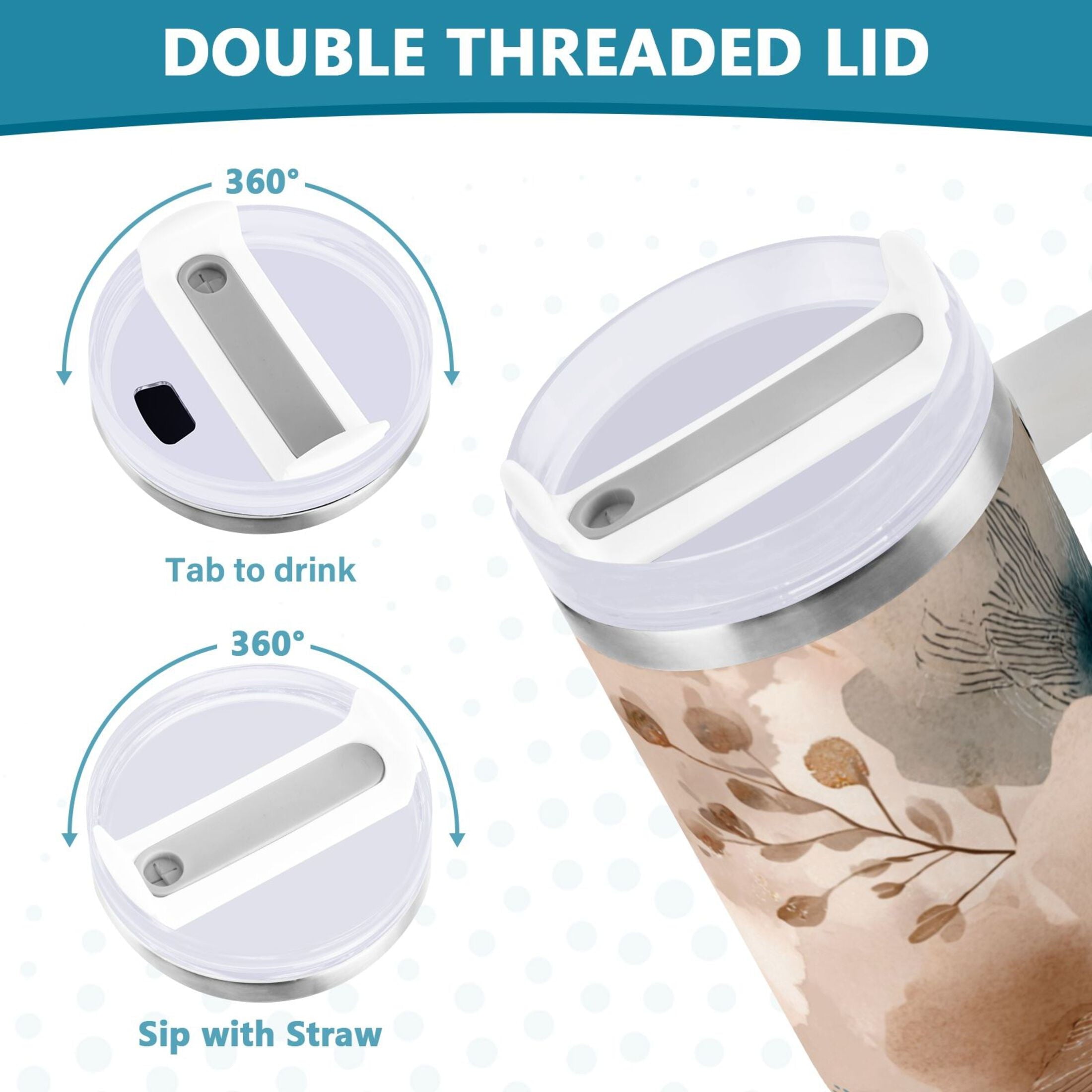 30 oz Insulated Stainless Steel Tumbler Double Wall Stainless Steel Tumbler with 2-Way Drinking Hazy Ethereal Flowers - A9C0