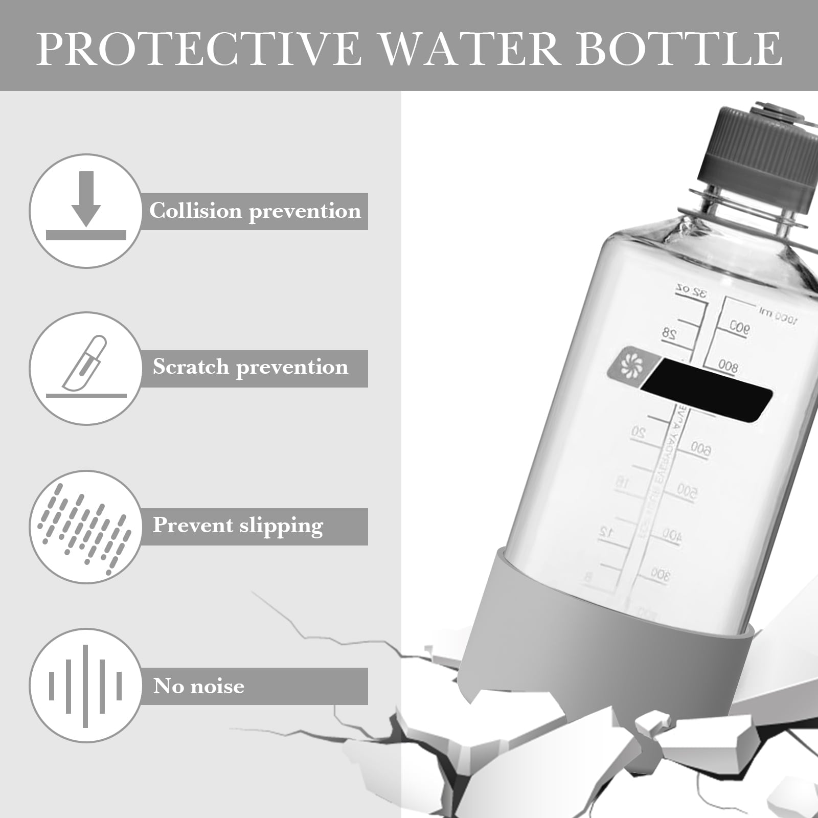 Linkidea 2 Pack Water Bottle Boot Compatible with Nalgene Sustain Wide Mouth 32oz/48oz, Narrow Mouth 32oz, Silicone Anti-Slip Bottle Bottom Bumper Protector (Grey) - G3XS
